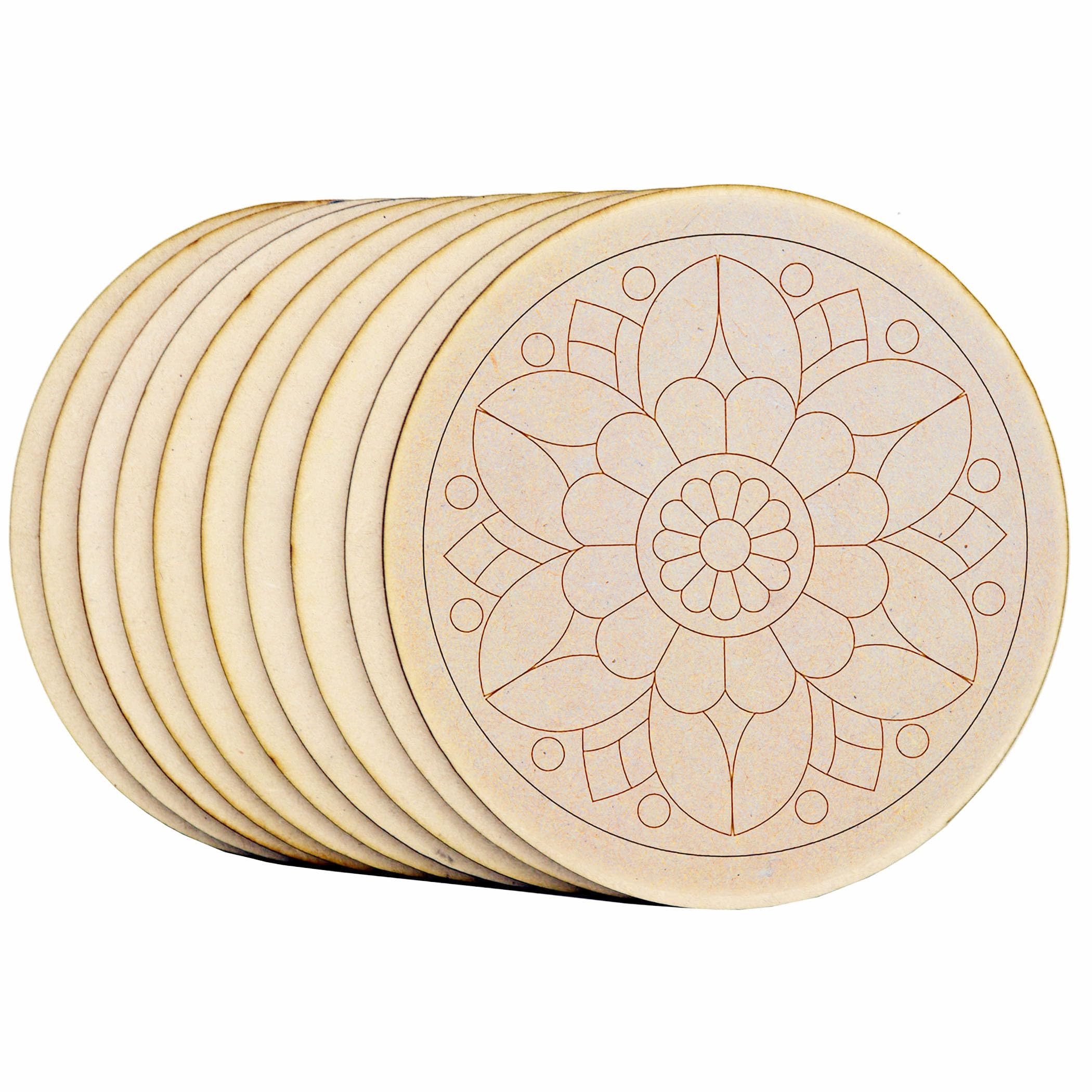 AJANTA ROYAL Wooden Pre Marked Circle MDF 3.5 mm Thick Round Cutouts for Art & Craft, Resin Art, Lipan Art, Madhubani Art, Mandala Art, Pyrography, DIY Painting MDL-03 (5x5 Inch) Qty:10