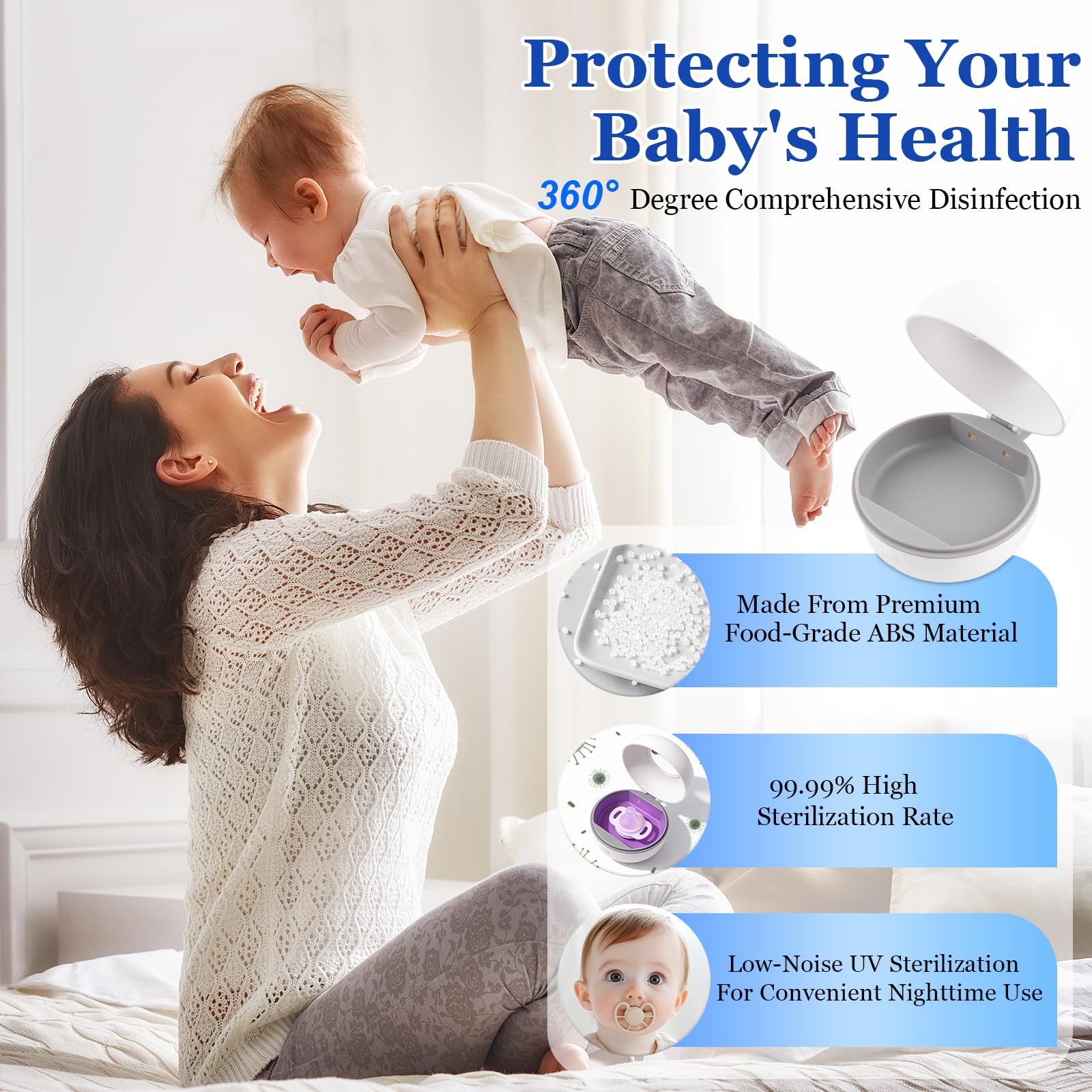 Sterilizzatore portatile per ciuccio, ciuccio UV, sterilizzatore, sterilizzatore al 99,99% in 3 minuti, disinfettante UV per la casa e in viaggio, per 2 ciucci, per viaggi e casa