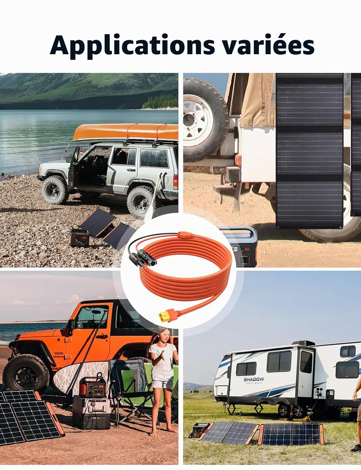 Câble de panneau solaire vers fiche XT60, 5 m, câble de charge solaire, 12 AWG, compatible avec EF DELTA 2 et River Pro MAX Powerstation 757, générateur solaire, panneau solaire (5 m)