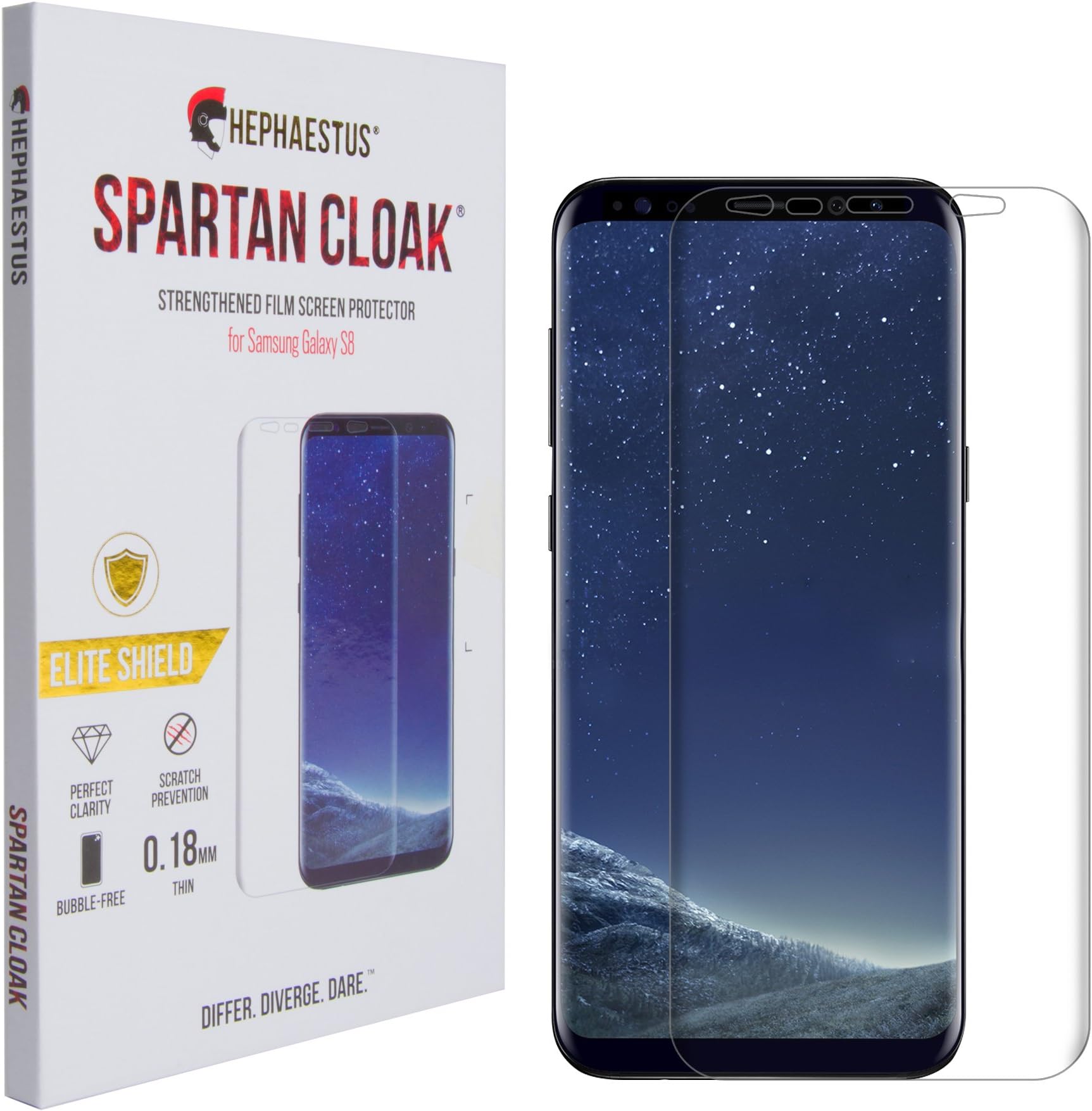 Hephaestus Samsung Galaxy S8 Screen Protector Spartan Cloak® 2 Pack Film Full Coverage Anti-Scratch Anti-Fingerprint Technology Easy Bubble-Free Dry Installation and No Peeling
