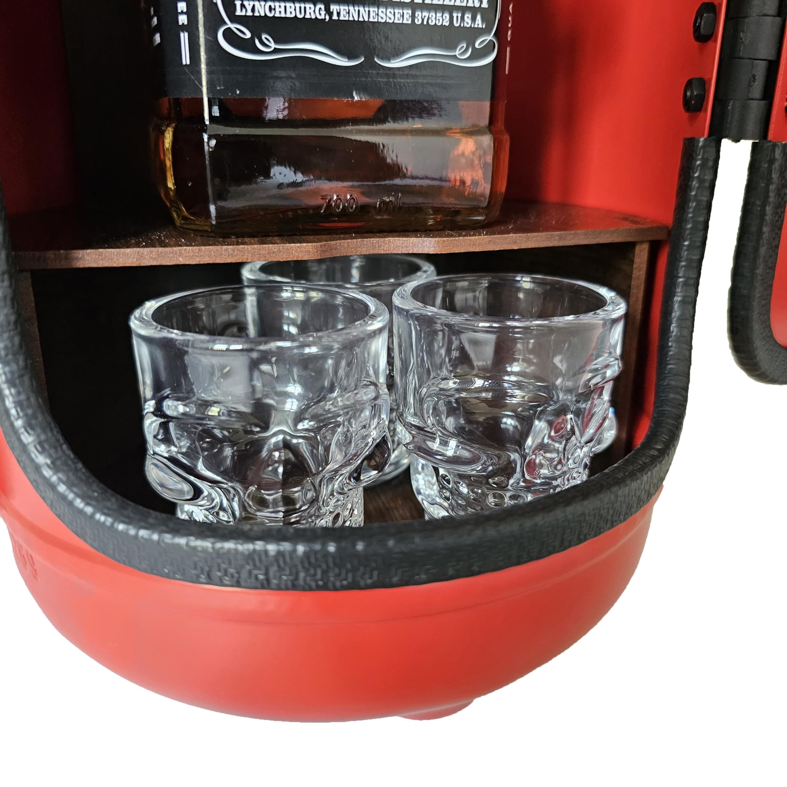 Feuerlöscher Minibar FEUERWEHRLER mit 7-teiligem Zubehör-Set inkl. 3 Schnapsgläser, Whiskysteine, Schnapsausgießer, Feuerzeug und Korkuntersetzer