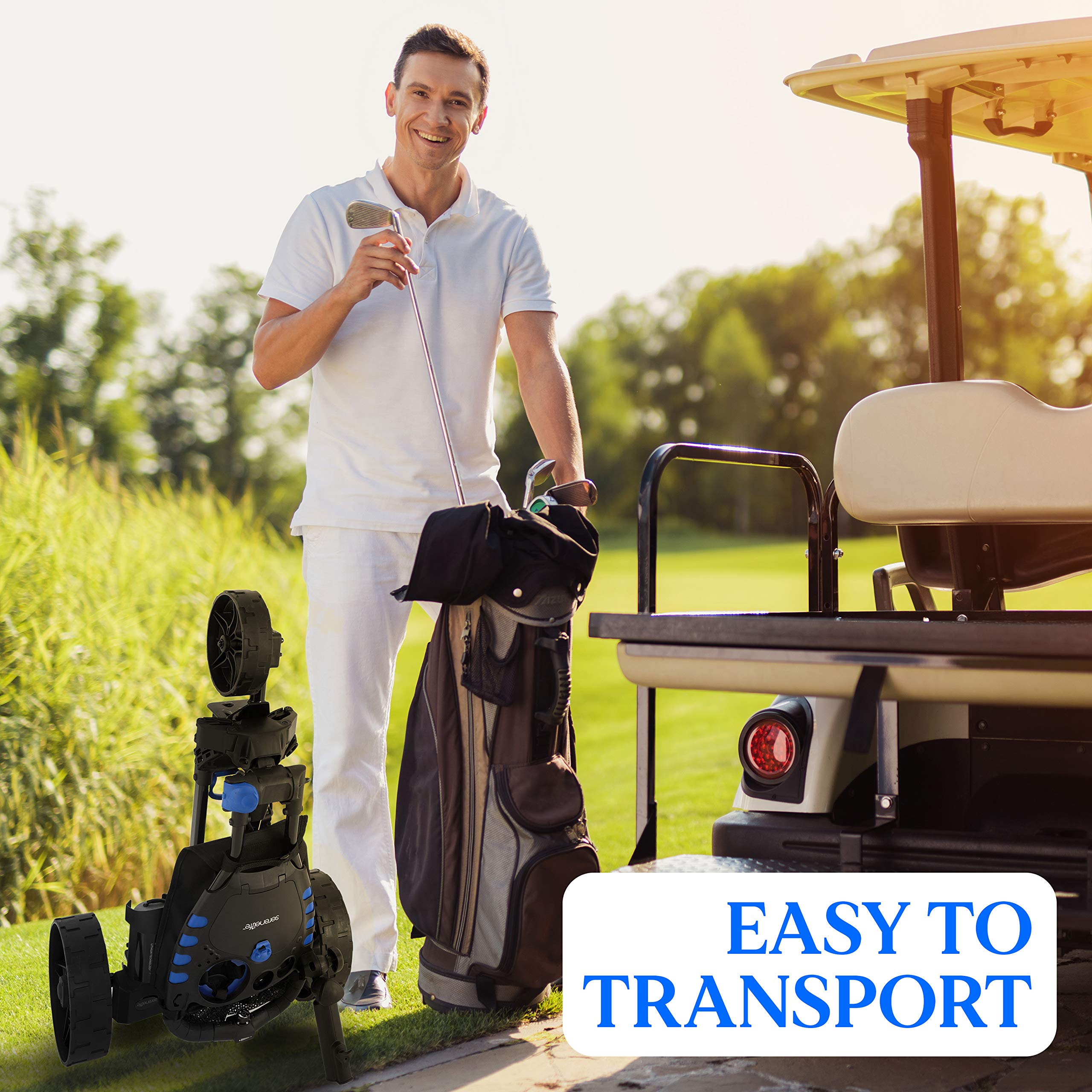 SereneLife 3Wheel Electric Golf Push Cart Rechargeable Lightweight