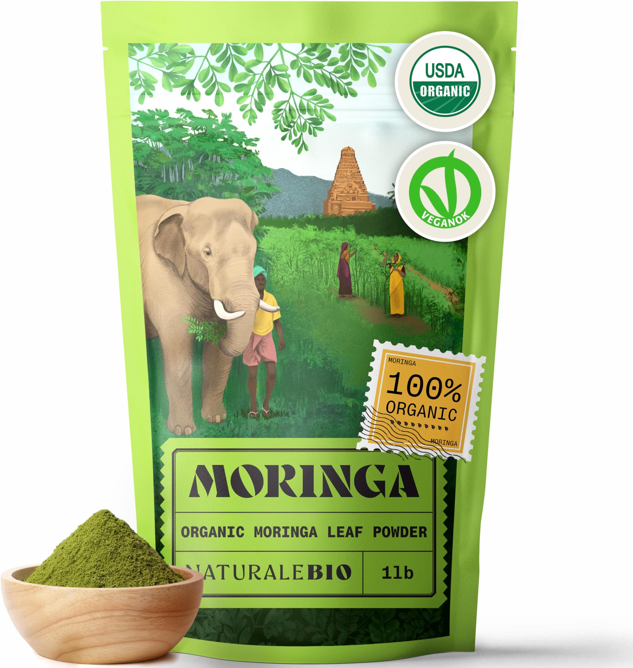 NaturaleBio Moringa Organic Powder – Premium Quality – 1lb. Bio, Natural, and Pure. Moringa Powder Organic from Oleifera Plant for Tiredness, Immune System, Muscle Function, Fatigue