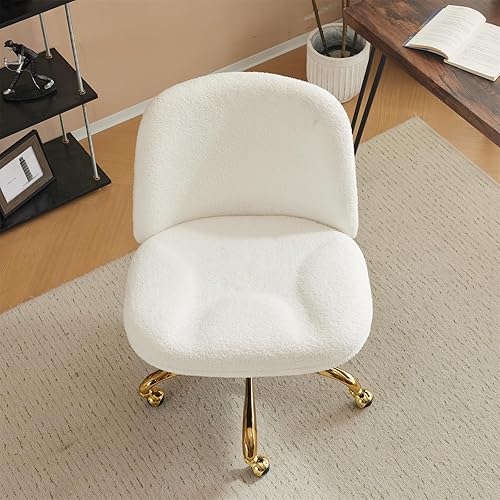 Miniatura 9 de VINGLI Silla de oficina ancha con patas cruzadas, silla de escritorio ergonómica con estampado de glúteos cómoda con almohada y base dorada, doble