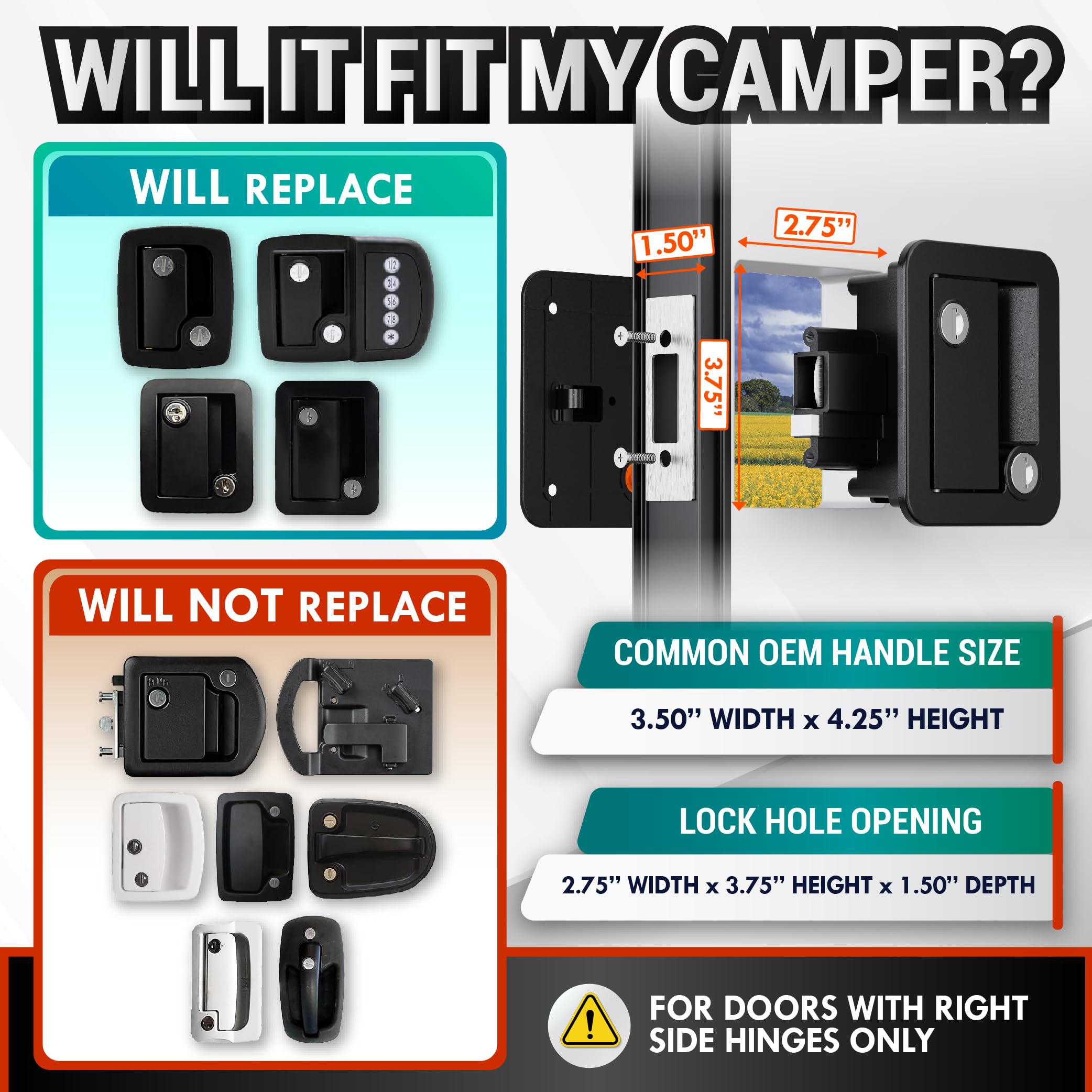 LATCH.IT Chrom-Türriegel für Wohnmobile, Wohnmobil-Türschlösser für Reiseanhänger, 100% Metall, mit 4 Camper-Schlüsseln, einfach zu installieren und passend für die meisten Personen.
