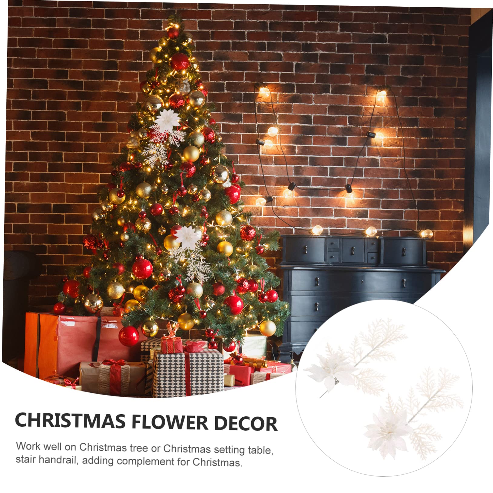 Kisangel 18 Piezas Flor De Navidad Flores En Arbol Cinta Navidad Árboles De Decoración Flores De Nochebuena Decorativas Falso Poinsettia Rociar Hojas De Helecho