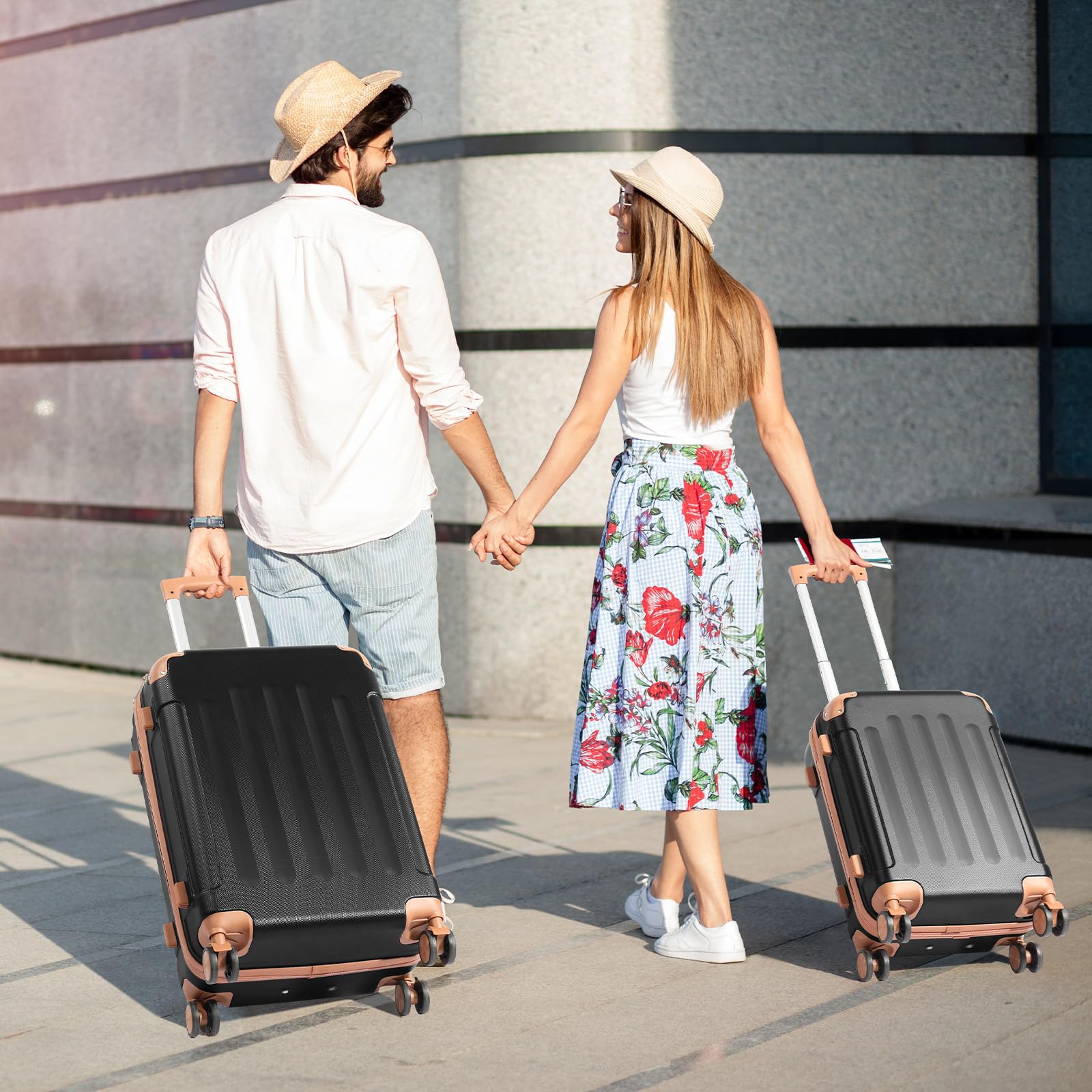 LEADZM Set di Valigie Rigide 4 Pezzi con Beauty Case, Set Valigie con Rinforzi Angolari, Luggage Suitcase Grande 23 kg in ABS (Nero-Marrone)