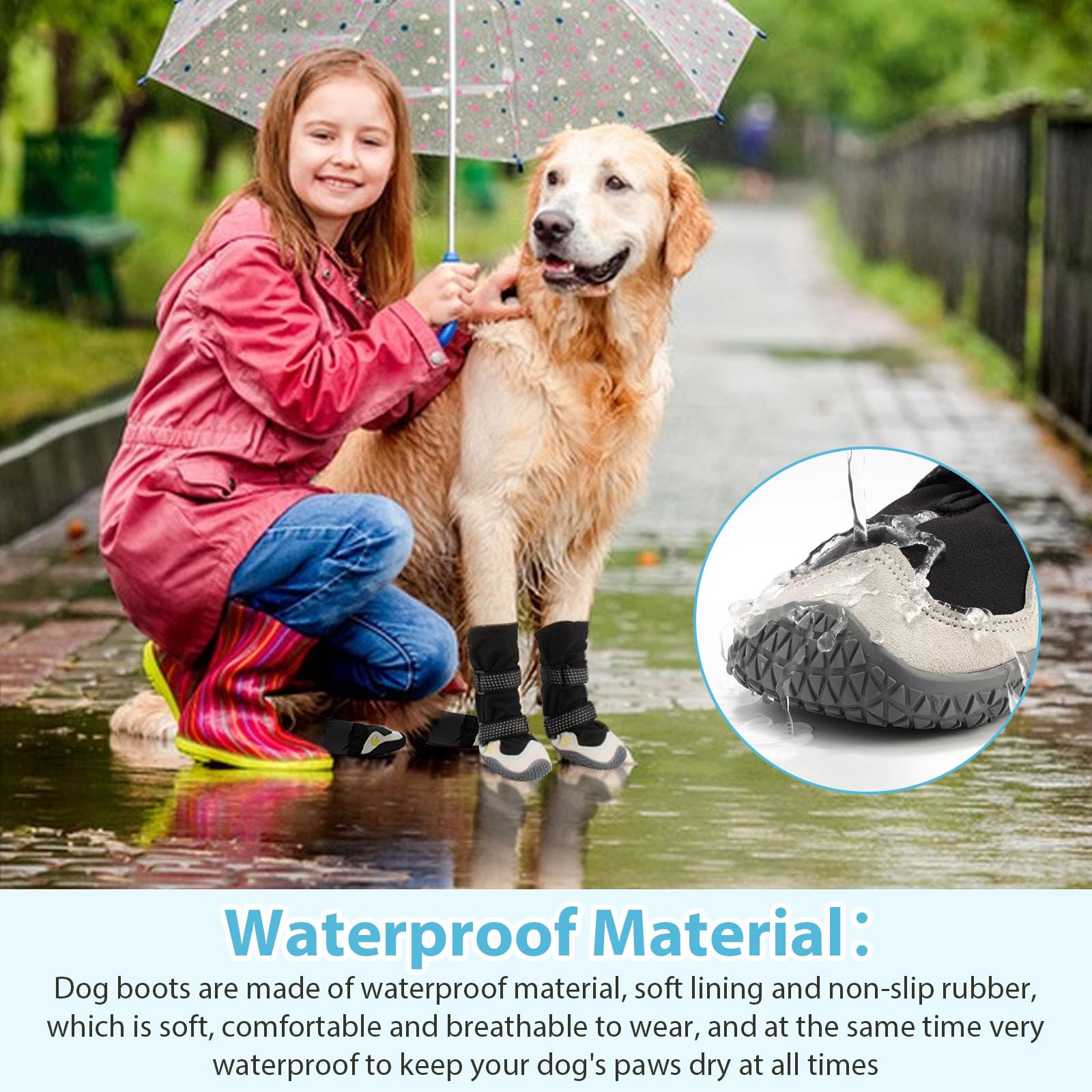 Caossuixin 4PCS Dog Boots for Injured Paws Waterproof Dog Shoes Adjustable with Reflective Straps - Image 2