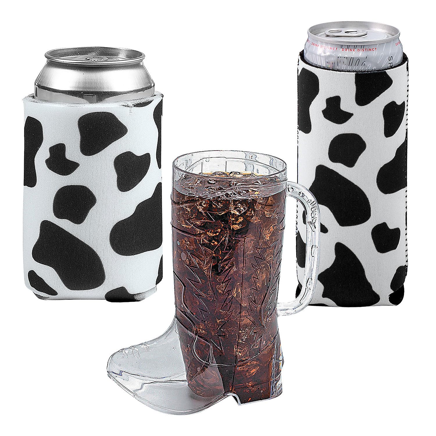 Cowboy Boot Mugs & Cowprint Can Coolers Kit - 36 Pieces