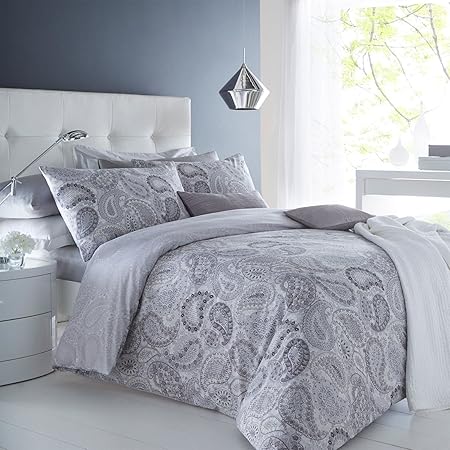 Sleepdown Paisley Grey Duvet Cover and 