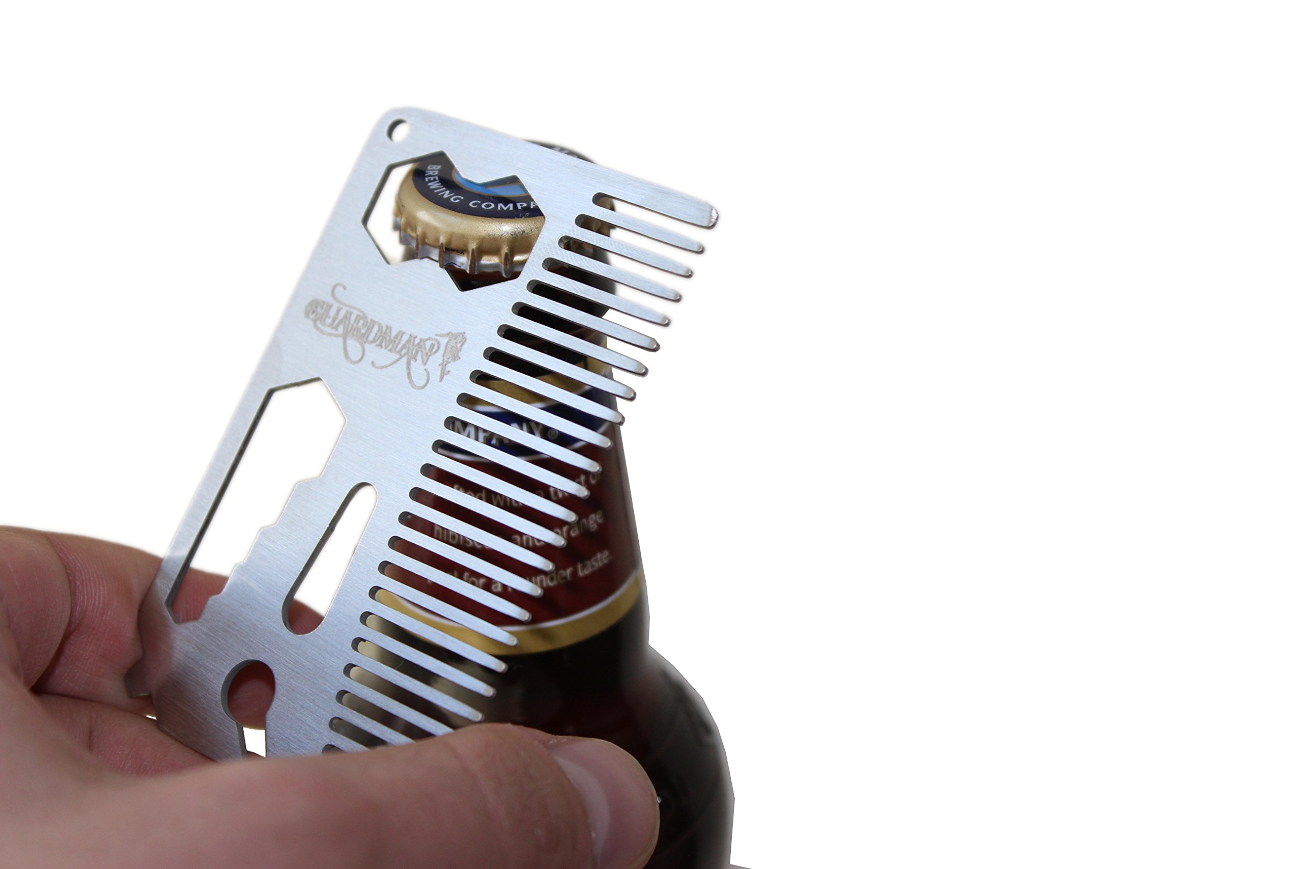 Guardman Stainless Steel Multitool Card With Beer Bottle Opener, Hair & Beard Comb, Flat Screwdriver