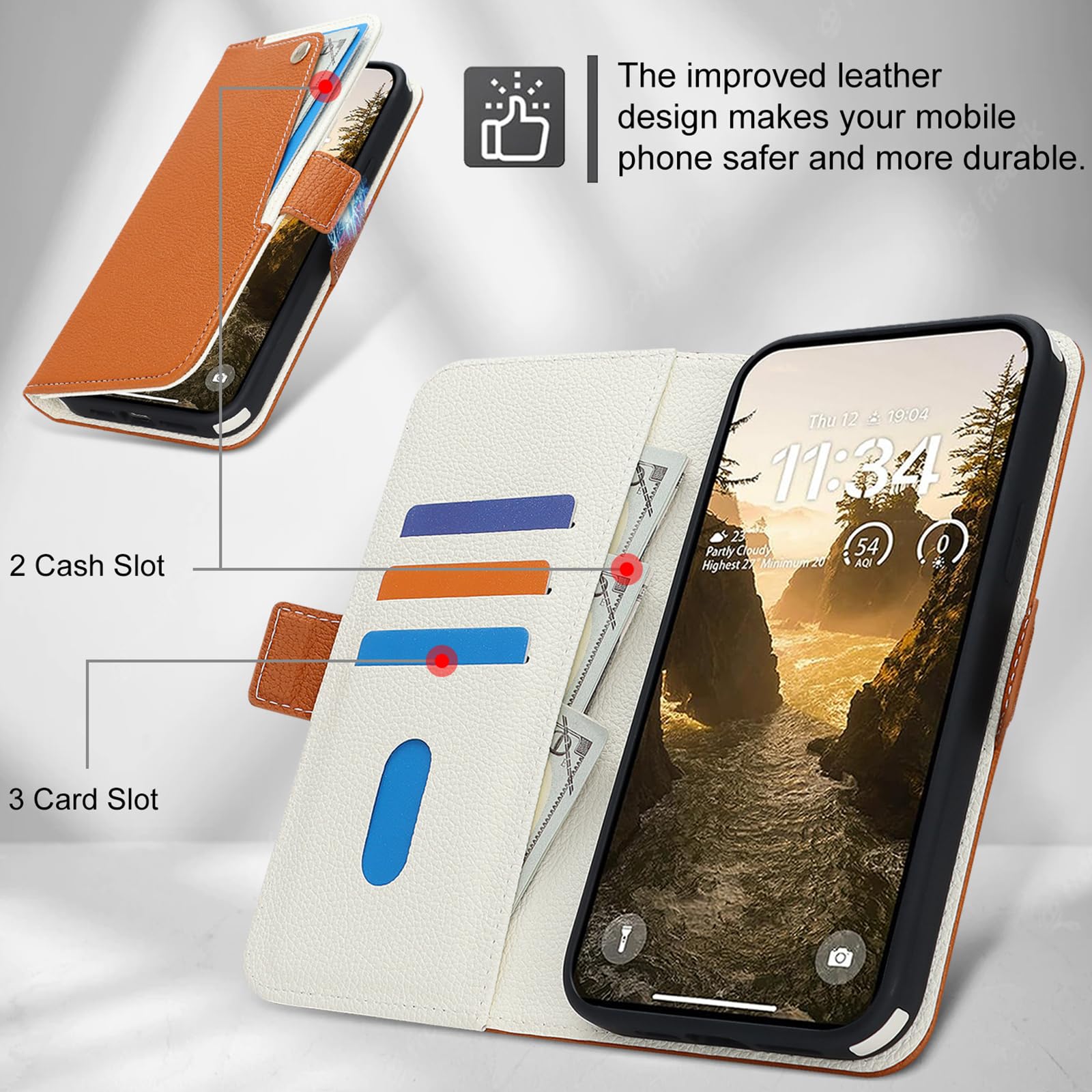 Klapphülle für iPhone 18 Pro Max/18 Pro, Litchi-Narben Leder Geldbörse