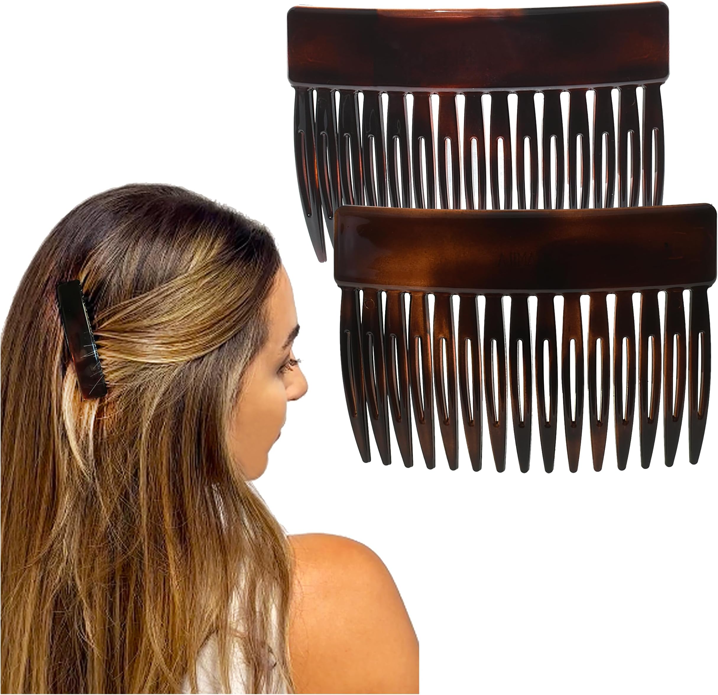 Camila Paris CP2942 French Hair Side Comb, Small Tortoise Shell, French Twist Hair Combs Decorative, Strong Hold Hair Clips for Women Bun Chignon Up-Do Styling Girls Hair Accessories, Made in France