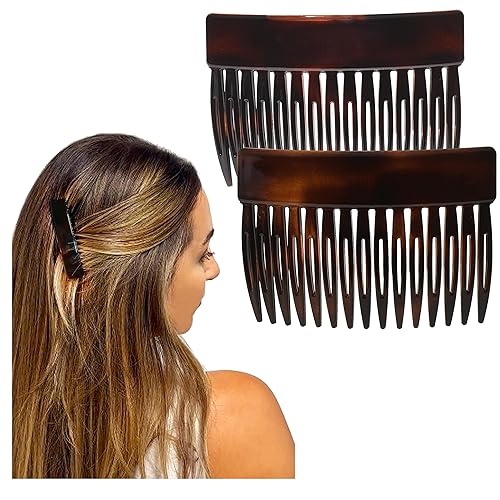 Camila Paris CP2942 - Peine lateral francés para el cabello, concha pequeña de tortuga, peines de pelo con torsión francesa decorativos, pinzas para