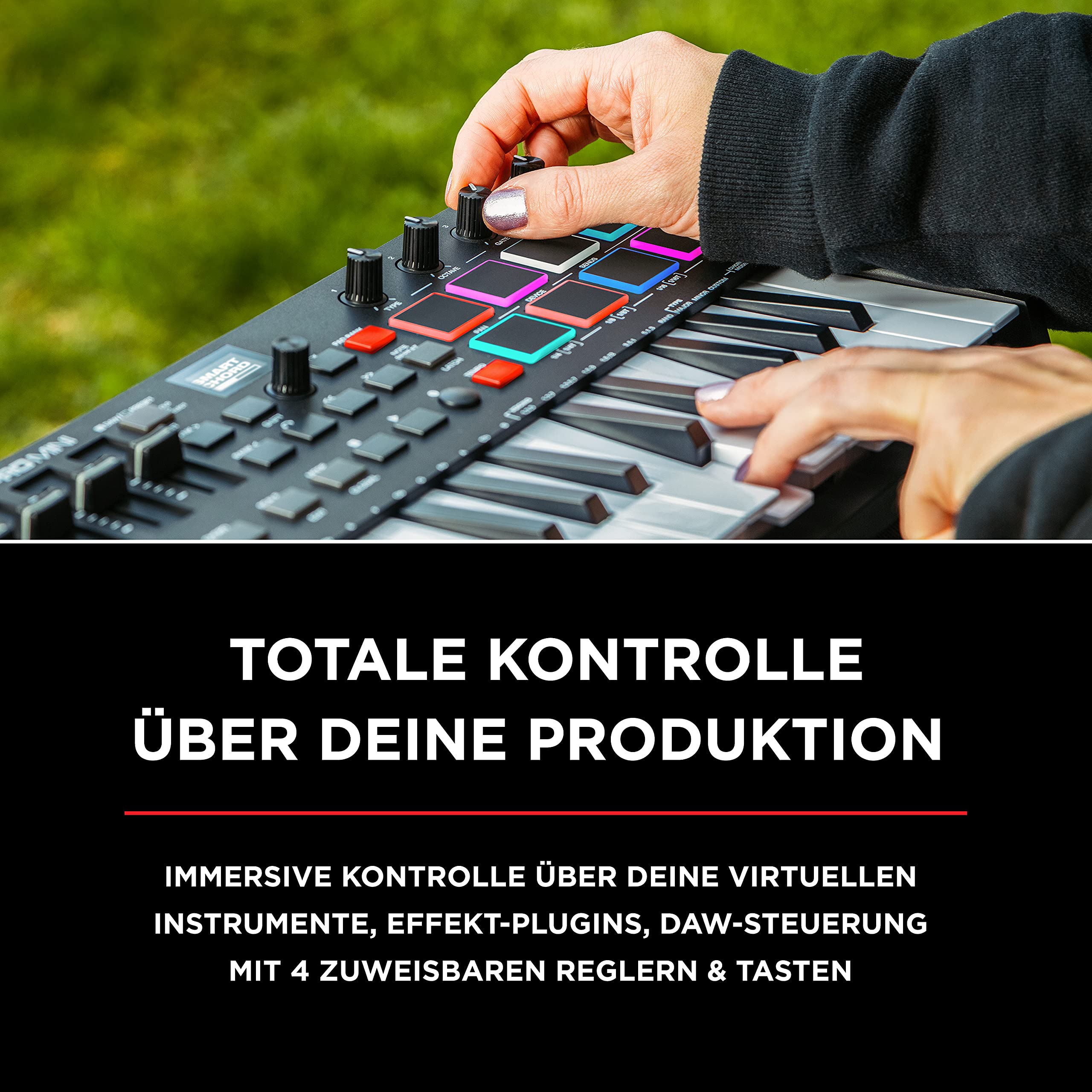 M-AUDIO Oxygen Pro Mini 32-Tasten-USB-MIDI-Keyboard-Controller für MacOS und WinOS, mit Beat-Pads, zuweisbaren Knöpfen und Fadern und Native Instruments Sound Pack (NKS Integration)