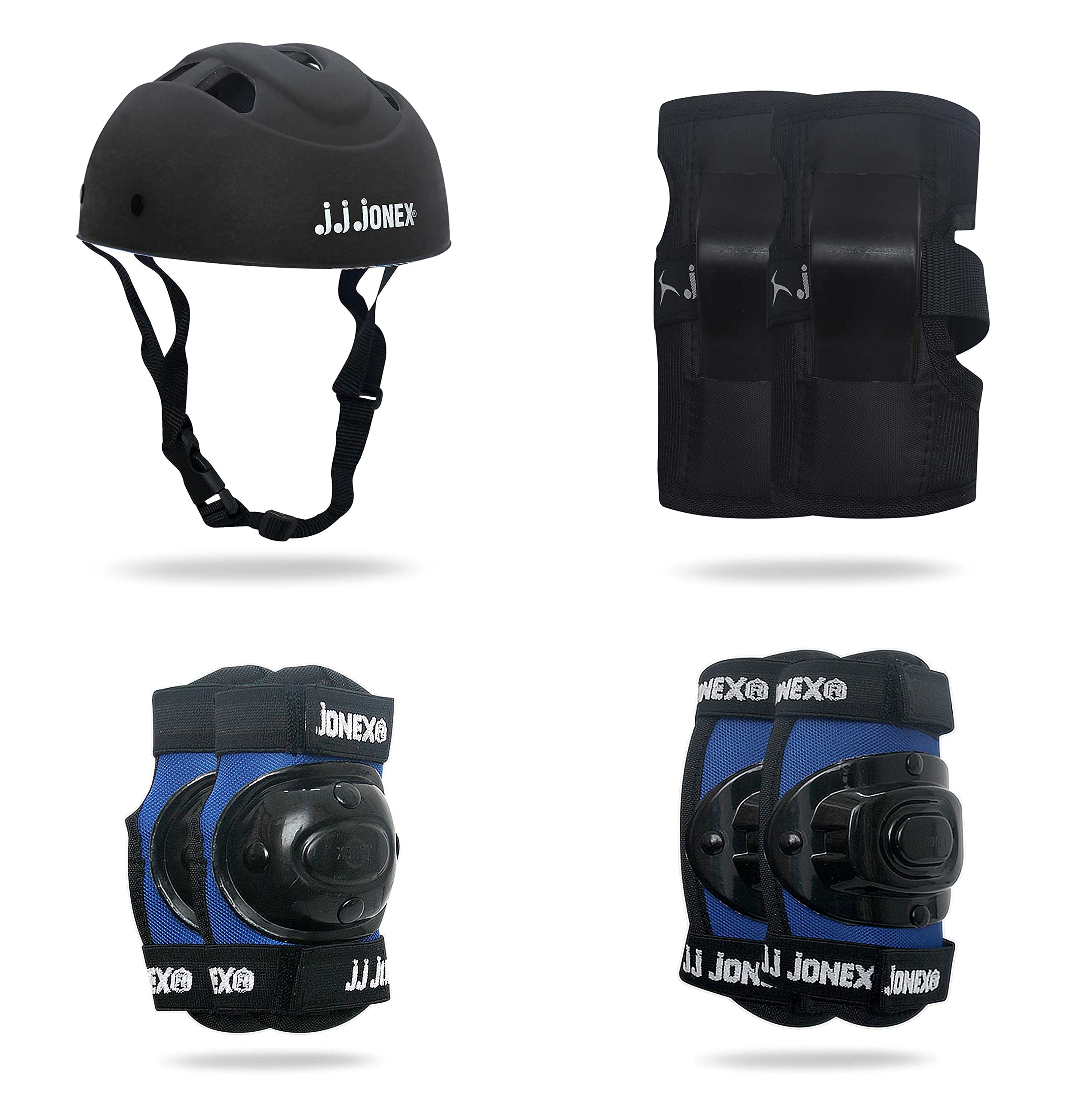 JJ Jonex Skating Guard, Protective Skating Guard Kit | Skate, Cycling Protection Set | Multi Sport Gear for Children Age 5-16 Years, Helmet Elbow Guards Knee Caps & Hand Gloves (Black-Blue, Large) (B0927W2D6B) Amazon Price History, Amazon Price Tracker