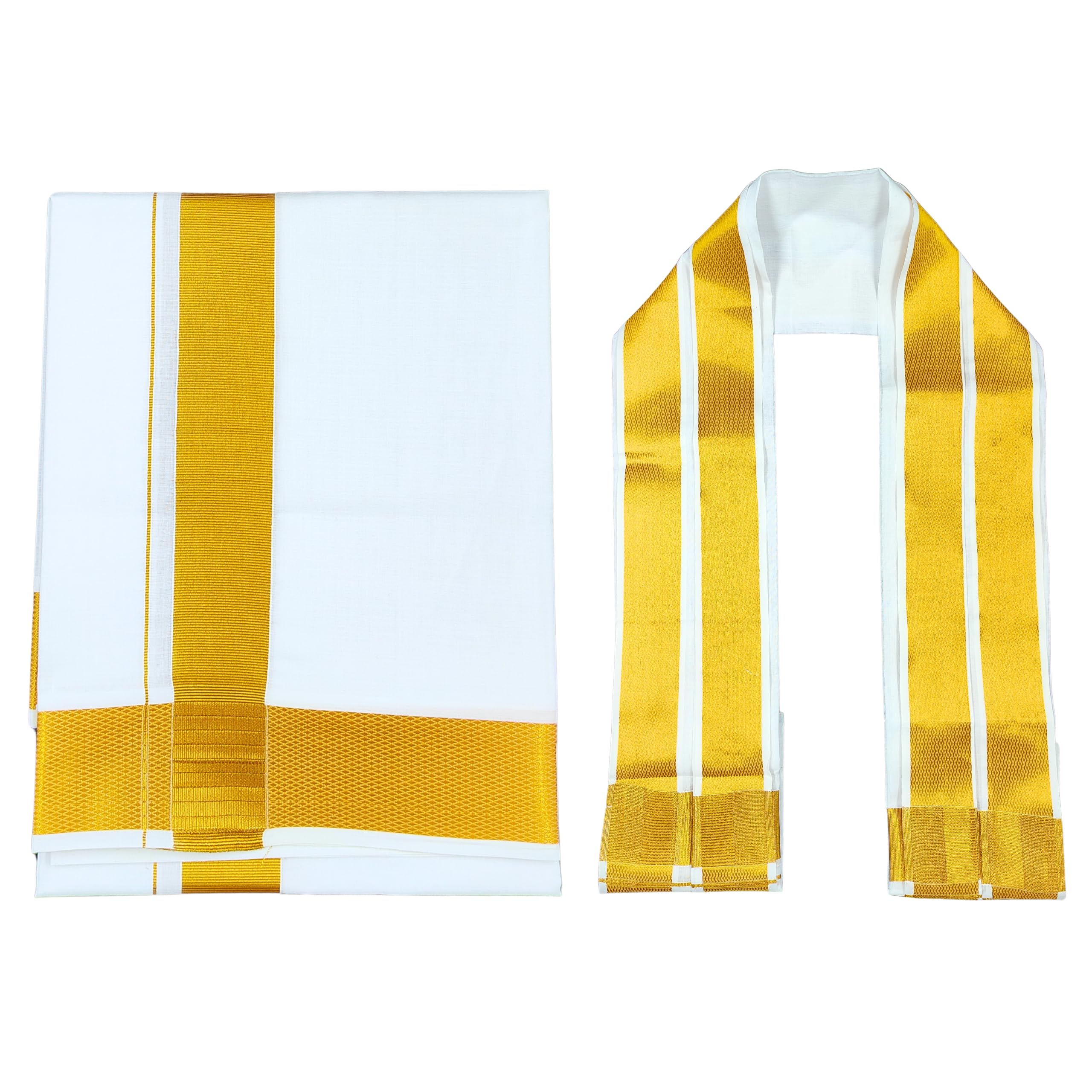 Men’s Cool Cotton Dhoties with 100K White Gold Jari border|Single dhoti|Size-2-meter|100K Jari border White towel |30x60 inch|Combo pack|BIG ZARI DHOTI+TOWEL-image-22