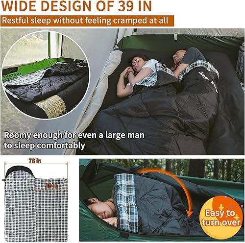Miniatura 3 de GEERTOP Saco de dormir de franela para adultos XXL, saco de dormir grande y ancho para acampar 4 estaciones, saco de dormir de 0 grados para clima