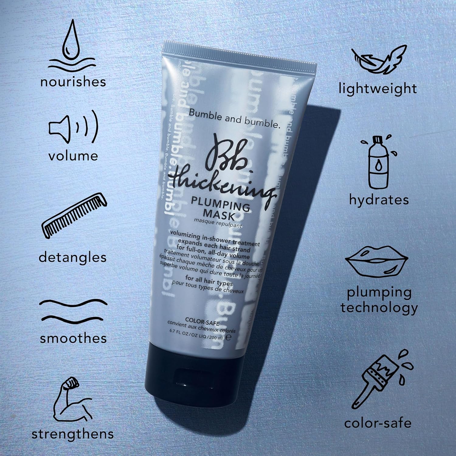 Bumble and bumble. Thickening Plumping Hair Mask | Lightweight Formula Adds Volume and Hydration | Strengthens, Detangles, Smooths | For Fine to Medium Wavy, Straight Hair Types, 6.7 Fl Oz