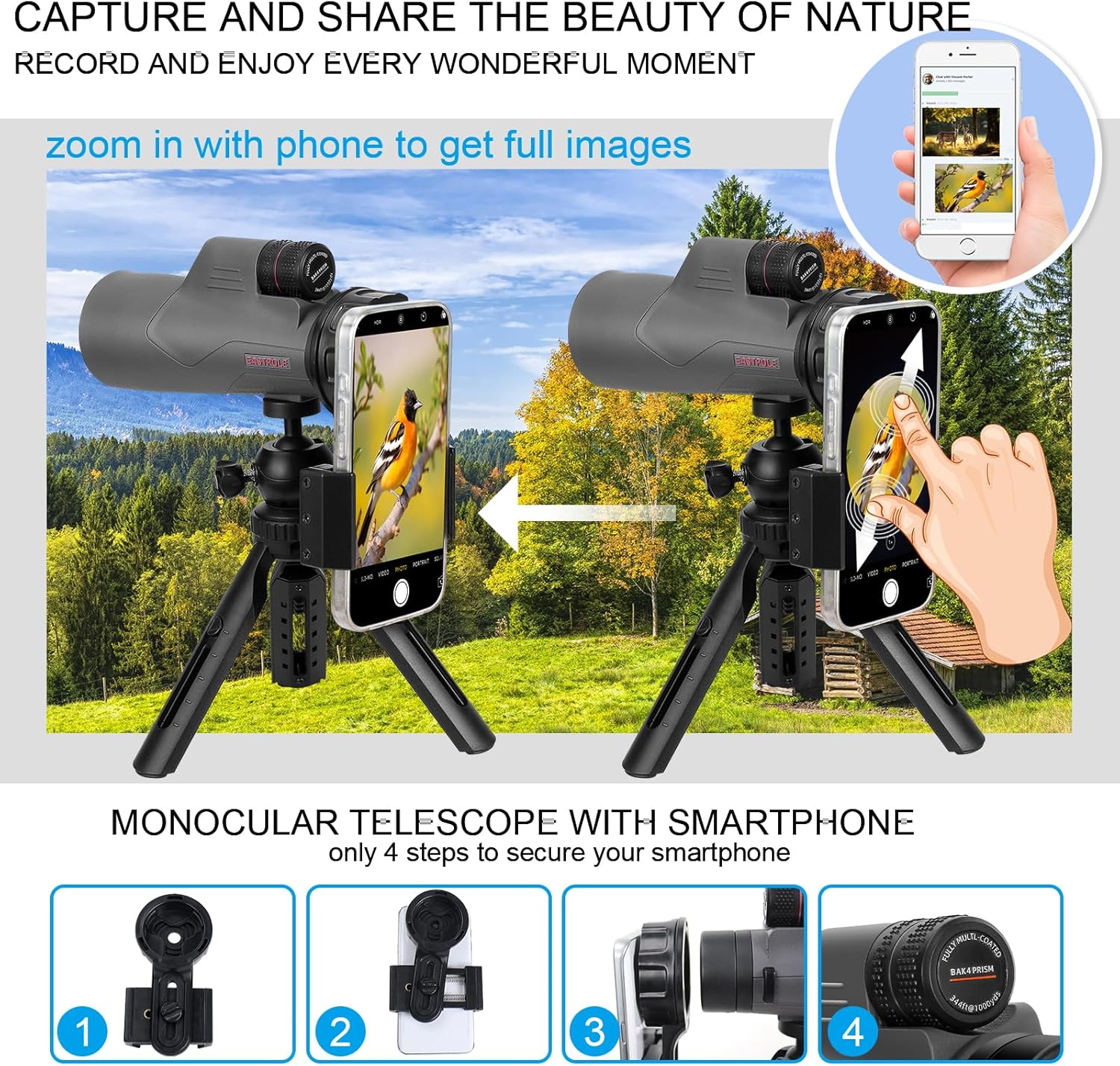 15X56 Monocular Telescope for Bird Watching Hiking Camping Wildlife Viewing, Adjustable Eyecup, Fully Multi-Coated Lenses, Rubber Armor, Non-Slip Grip, Fogproof, Waterproof