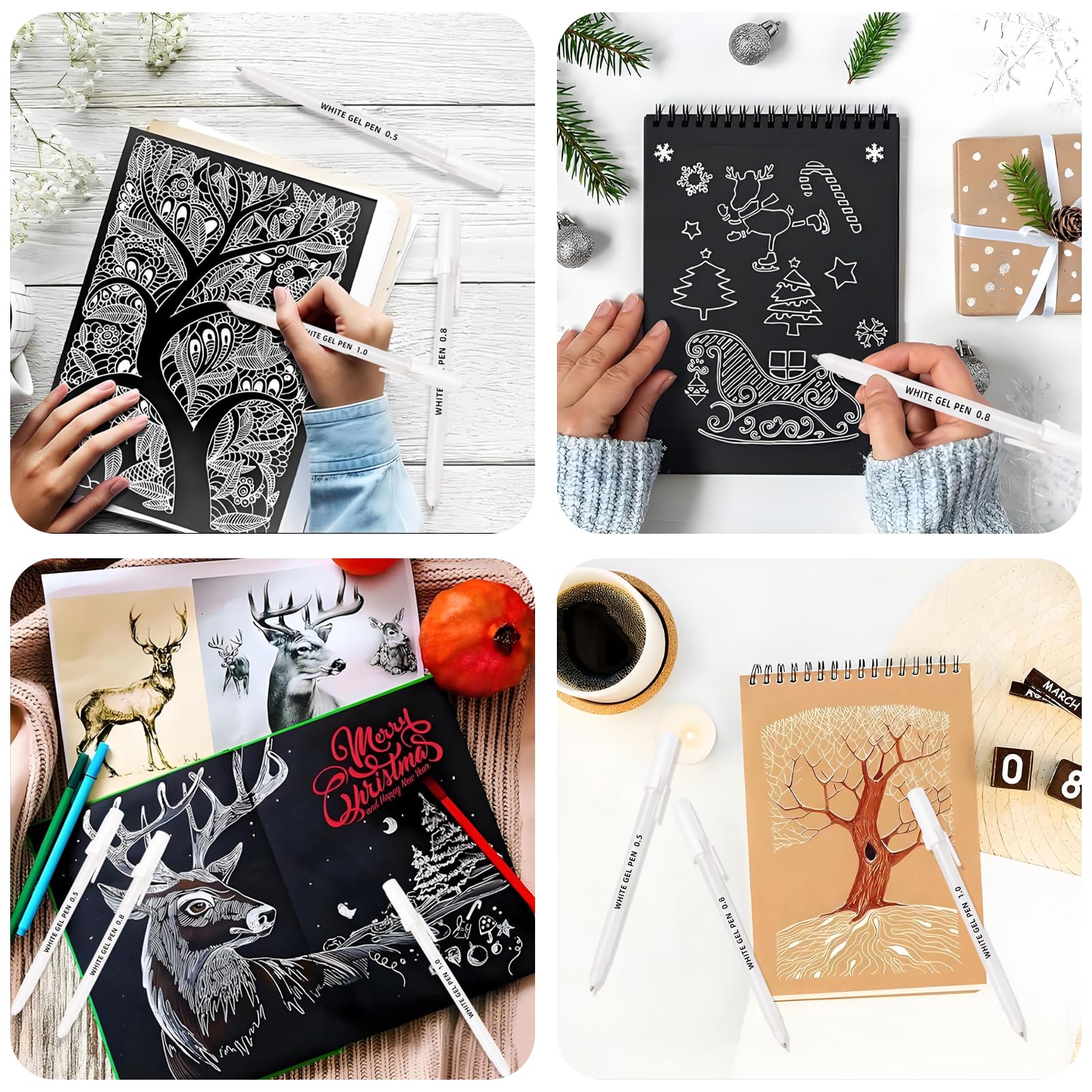 White Gel Pens 3 Tip Sizes Pack Fine 0 5mm Medium 0 8mm Bold 1 0mm White Ink — view 7