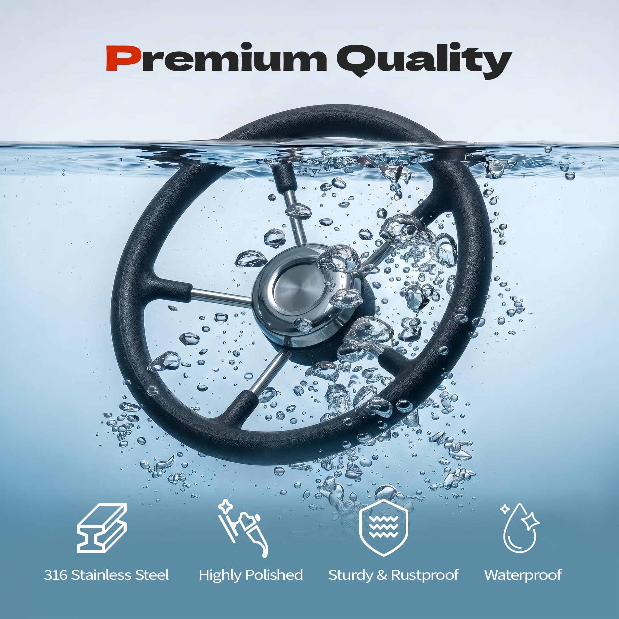 Volante per barca da 33 cm, in acciaio inox, adatto per albero conico da 1,9 cm, 5 razze in schiuma PU nera, antiscivolo, stile distruttore, per barche, yacht, pontoni
