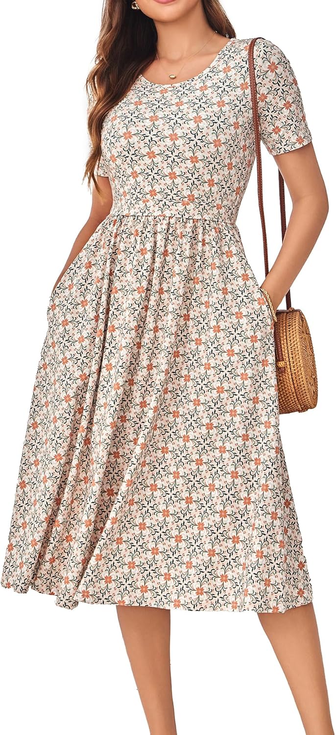 Women's Cotton Nursing Dresses Breastfeeding Midi Breastfeeding Dress with Pockets