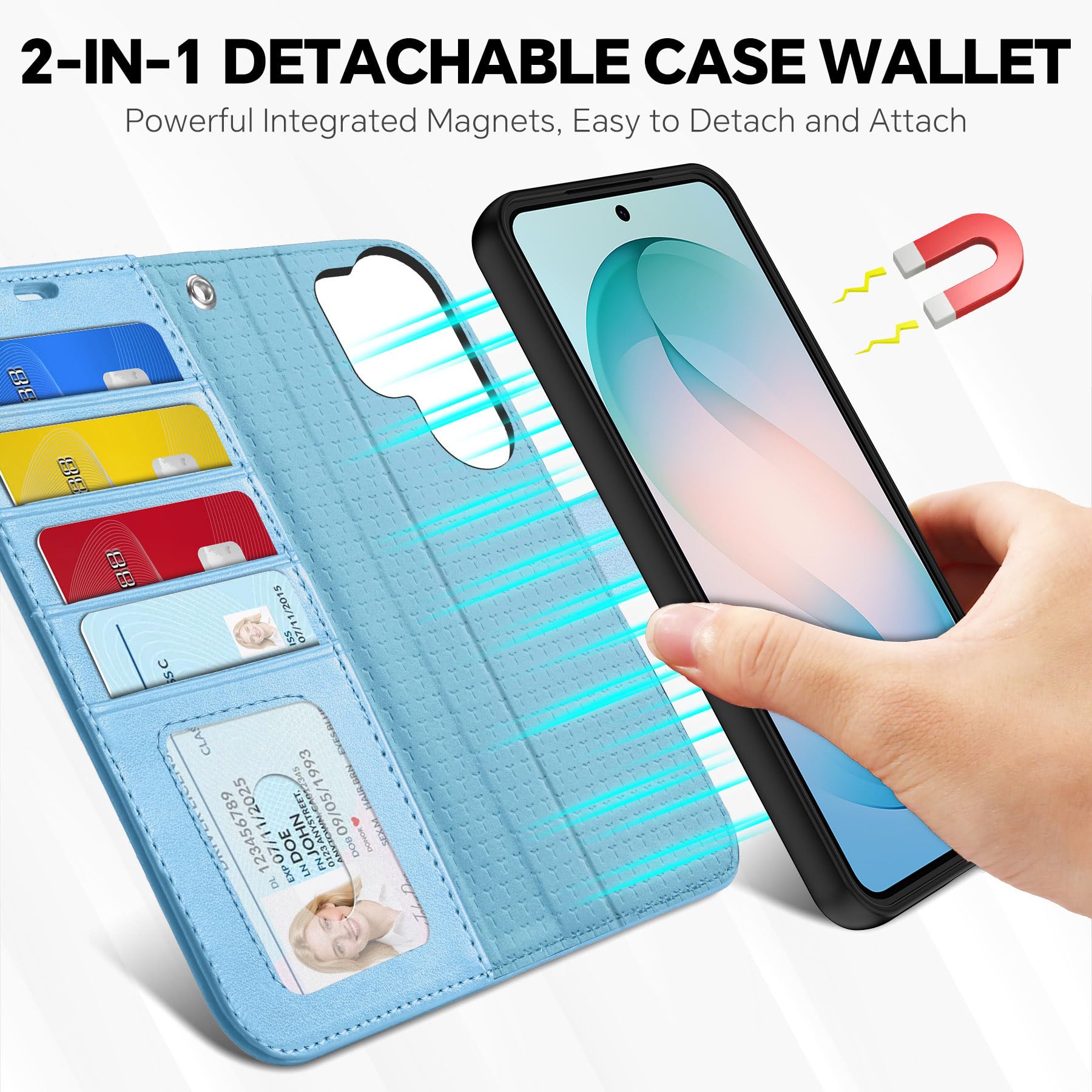 TUCCH Custodia per Galaxy S26 Ultra, 2 in 1 Rimovibile Cinturino Cover Magnetico Blocco RFID Porta Carte Portafoglio Pelle Sintetica TPU Supporto Protezione per S26 Ultra 5G (6,9"), Blu Brillante