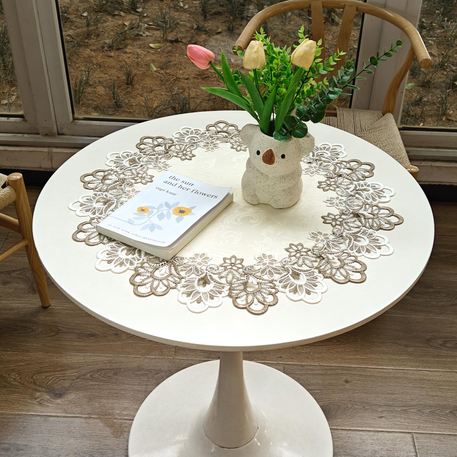 Tafelkleed serie - Linnenlook - Creme - opengewerkte rand • Quality Home Shopping