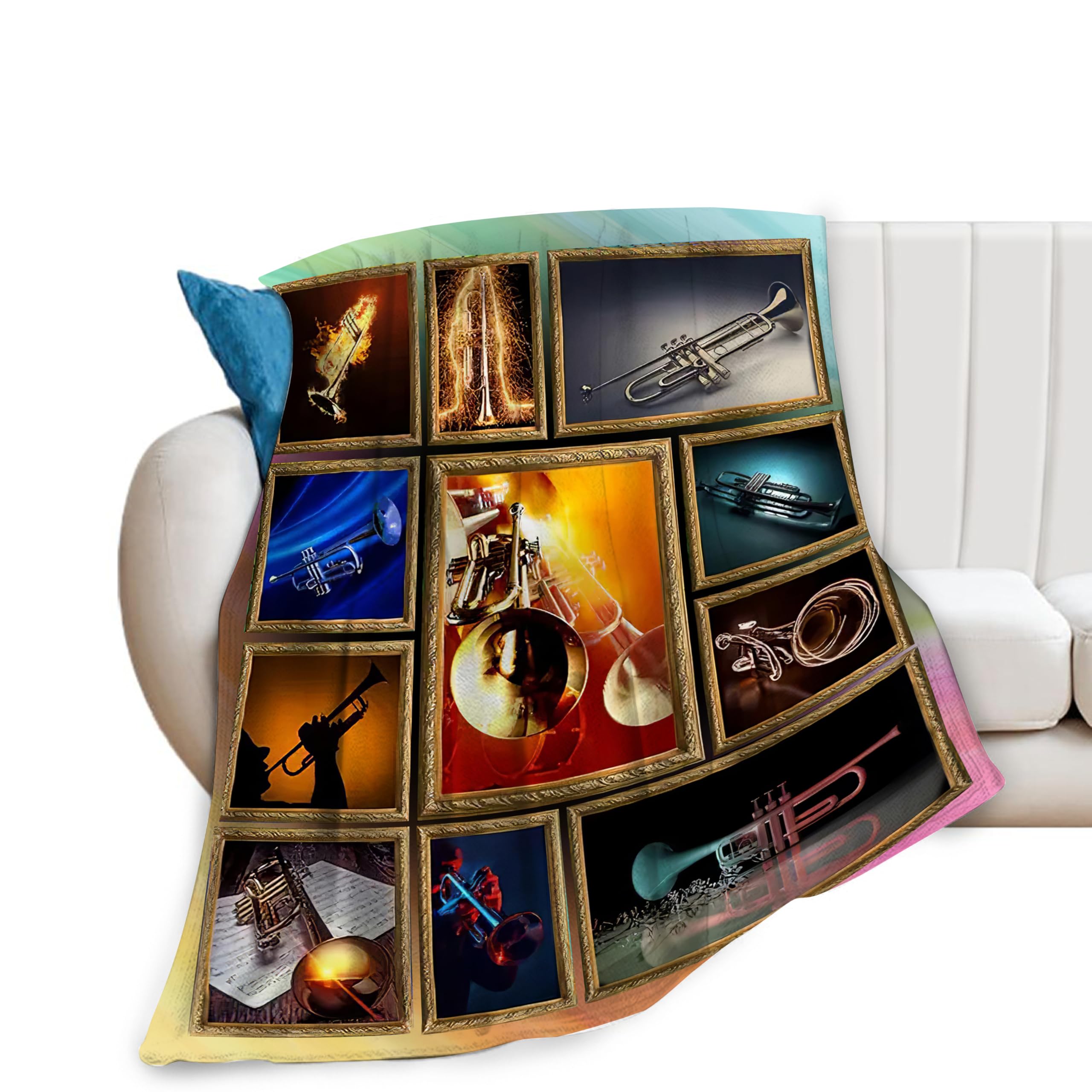 Fifbird Men's Trumpet Blanket Flannel Fleece Blanket Trumpet For Woman Music Instrut Trumpet Decor Stuff Merch Cozy Fuzzy Warm Soft Plush Lightweight Bedding Trumpet Gifts For Kids Blankets