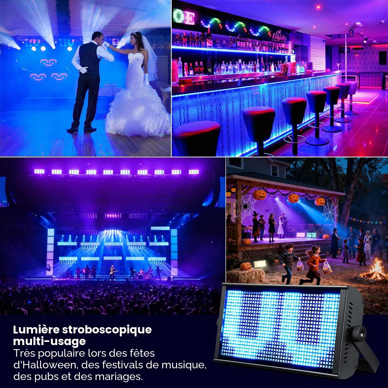 Betopper 150W Stroboscope Led DMX, RGBW 7 * 15 Zones de Contrôle Pixels 1P
