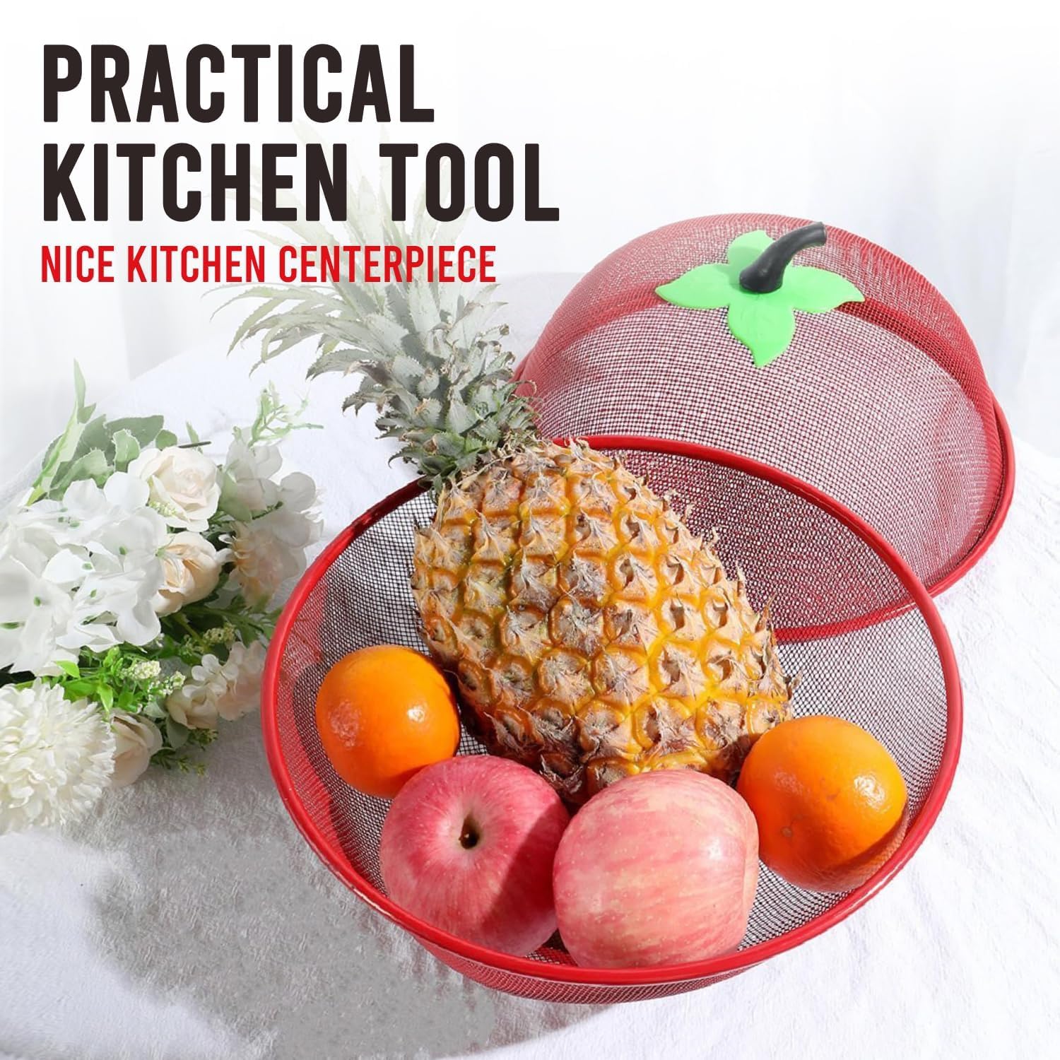 Dhakshy Apple Shape Fruits & Vegetables Basket for Kitchen With Net Cover Lid Steel Big Size for Dinning Home Net Cover Protective Fruits Vegetables Storage Basket For Kitchen (PACK OF 1) 2