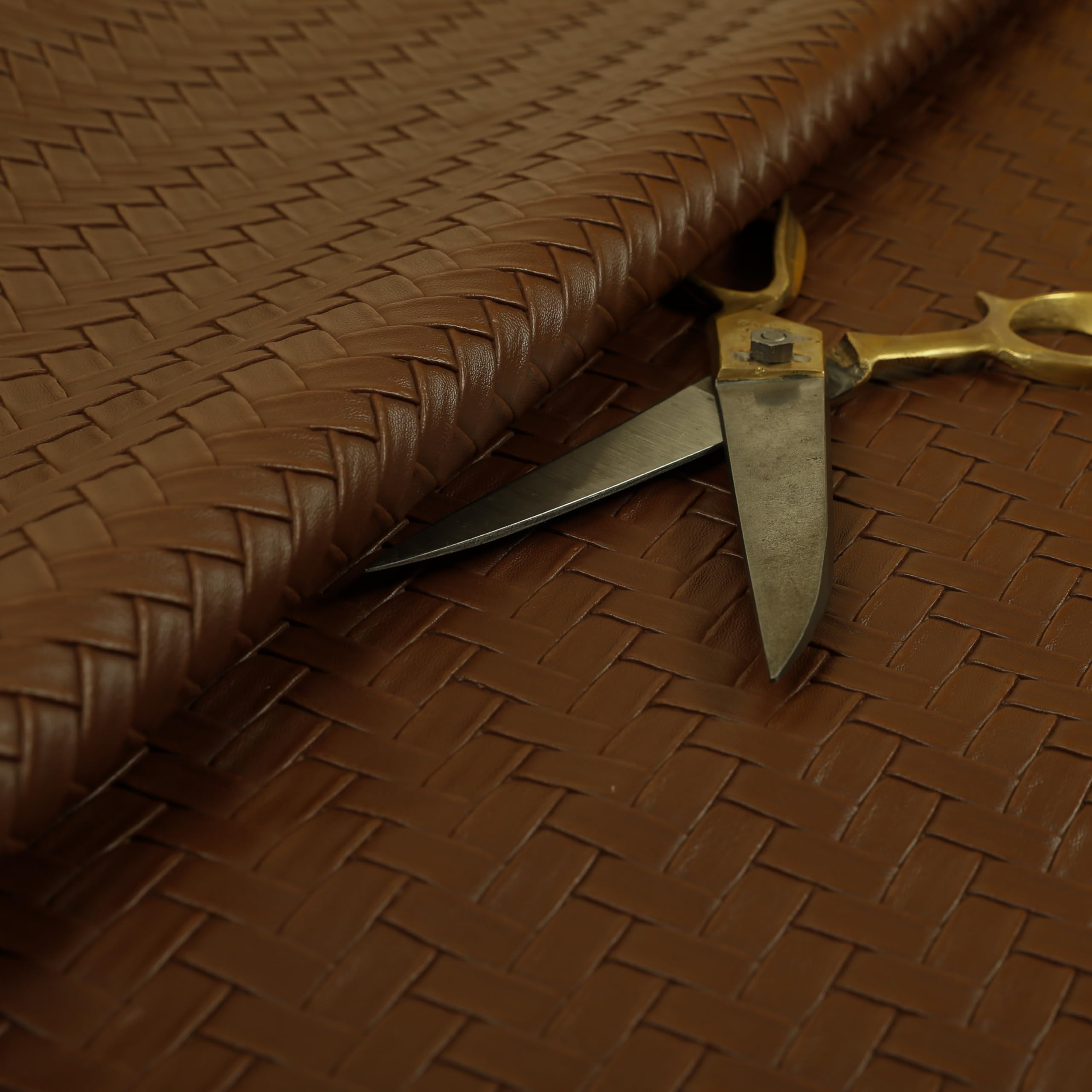Redbrick Mill Fabrics Flame Retardant Quality Basket Weave Textured Plain Faux Leather Vinyl Brown Upholstery Fabrics (1 Metre) โ image 1