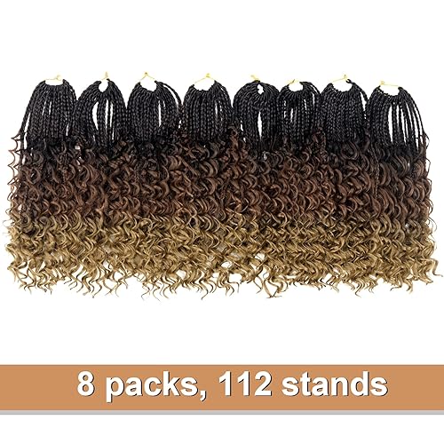 Vista 86 de Goddess Box Braids Crochet Hair With Curly Ends 18 Inch Bohomian Box Braids Crochet Braids 8 Packs 3X Crochet Braids Synthetic Braiding Hair 1B-4-30