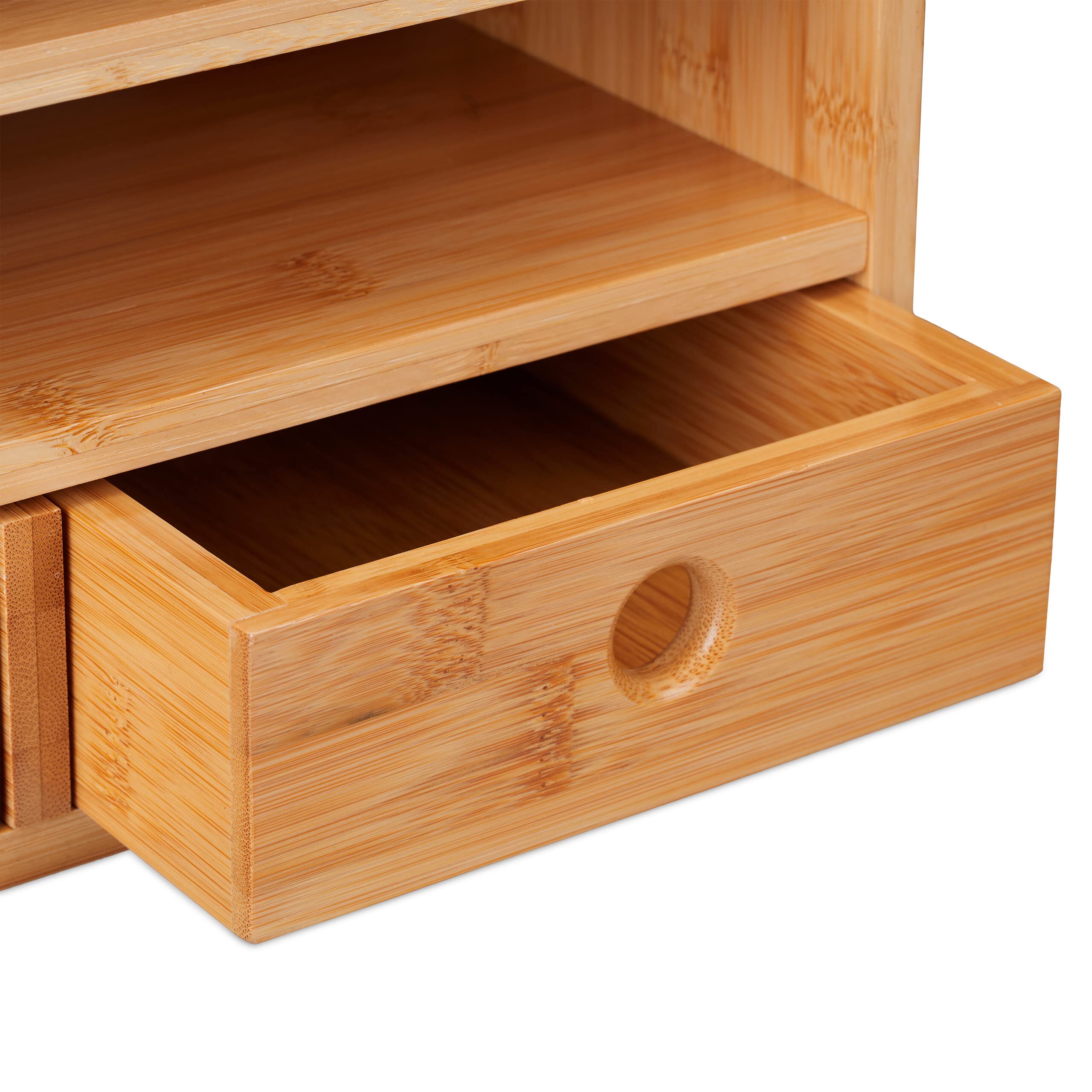 Relaxdays Organizer biurkowy, 2 szuflady, 5 przegródek, HxWxD: 26,5 x 33 x 24 cm, Bambus, Miejsce robocze, Natura