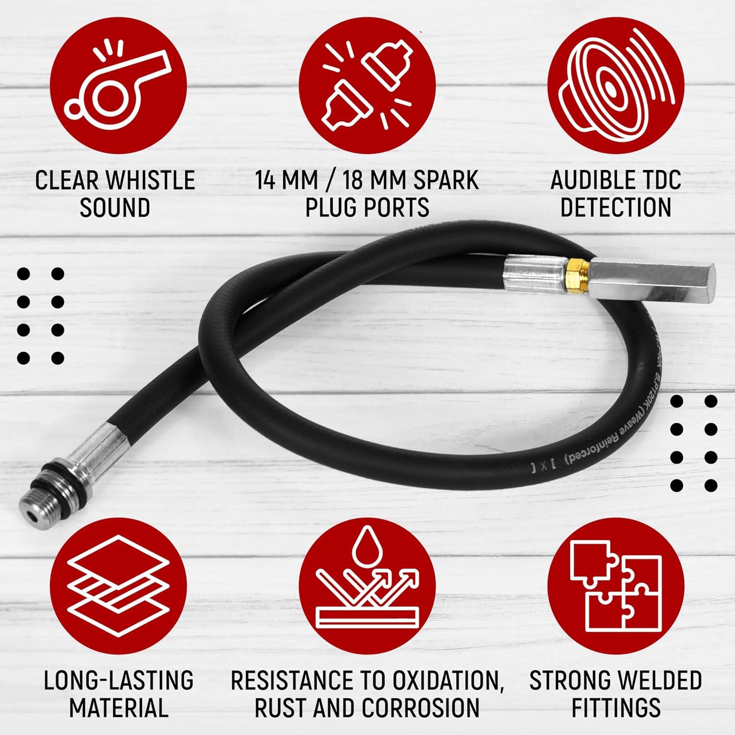 Granatan Top Dead Center Whistle Tool 8016MRG, Universal TDC Compression Indicator with 14 mm and 18 mm Spark Plug Threads and 27 inch Hose for Distributor Installation