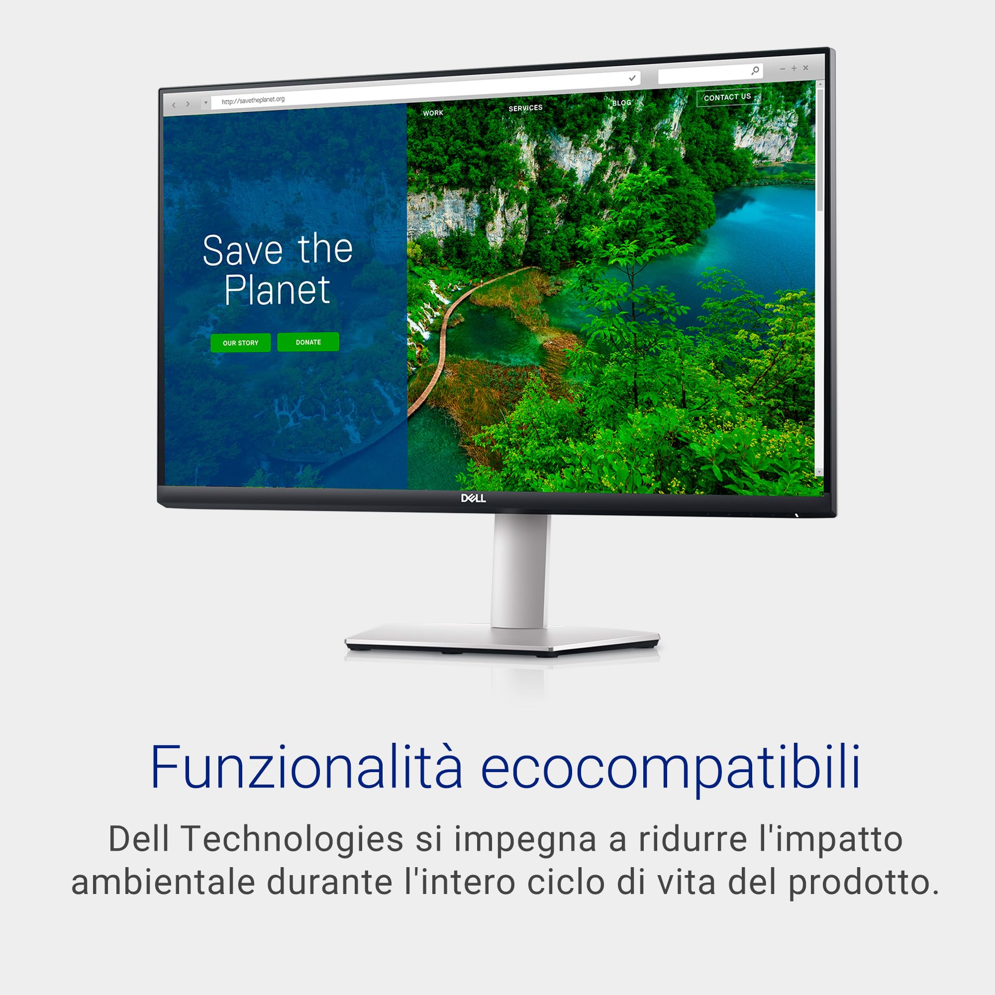 Dell S2722QC USB-C 27" 4K UHD 3840x2160 Monitor, 60Hz, IPS, 4ms, AMD FreeSync, 99% sRGB, HDR, Altoparlanti integrati, 2x HDMI, 2x USB, Argento