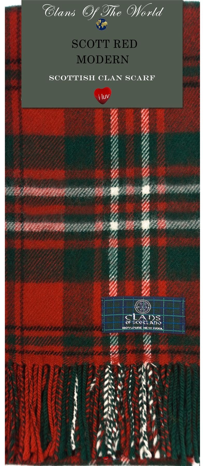 Scott Red Modern Tartan Clan Scarf 100% Soft Lambswool