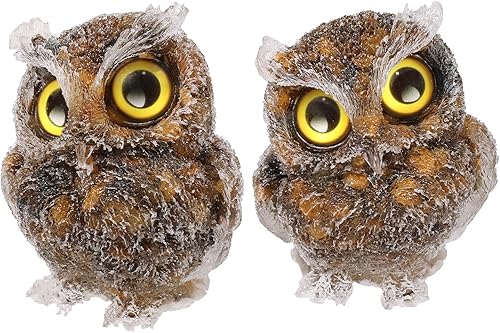 TUMBEELLUWA Juego de 2 adornos de figura de búho de organza de cristal de ojo de tigre estatuas decorativas de búho de resina para mesa de oficina