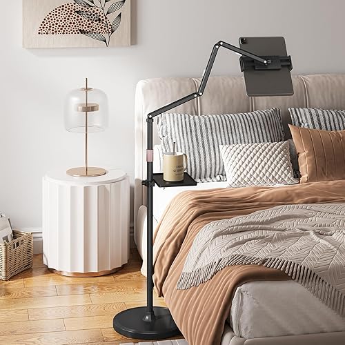 Miniatura 4 de Houele Soporte de piso para tableta con bandeja extraíble, soporte de piso para iPad para cama, soporte de tableta de altura ajustable para iPad de