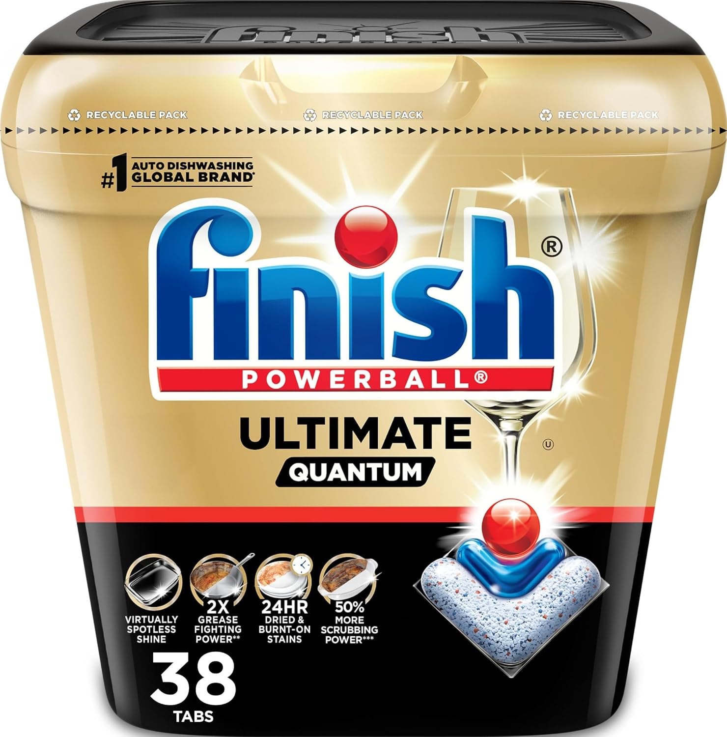 Finish Ultimate Dishwasher Pods, No Pre-Rinse Dishwasher Detergent Soap Removes Burnt-On Stain, with CycleSync Technology, Degreasing & Scrubbing Power, 38 Count