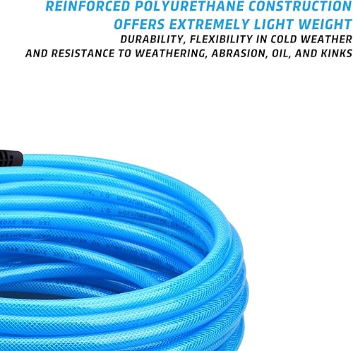 Miniatura 9 de WYNNsky Manguera de aire de poliuretano reforzado (PU) de 14 pulgadas x 25 pies, 300 PSI, manguera de poliuretano compresor de aire con extremos de