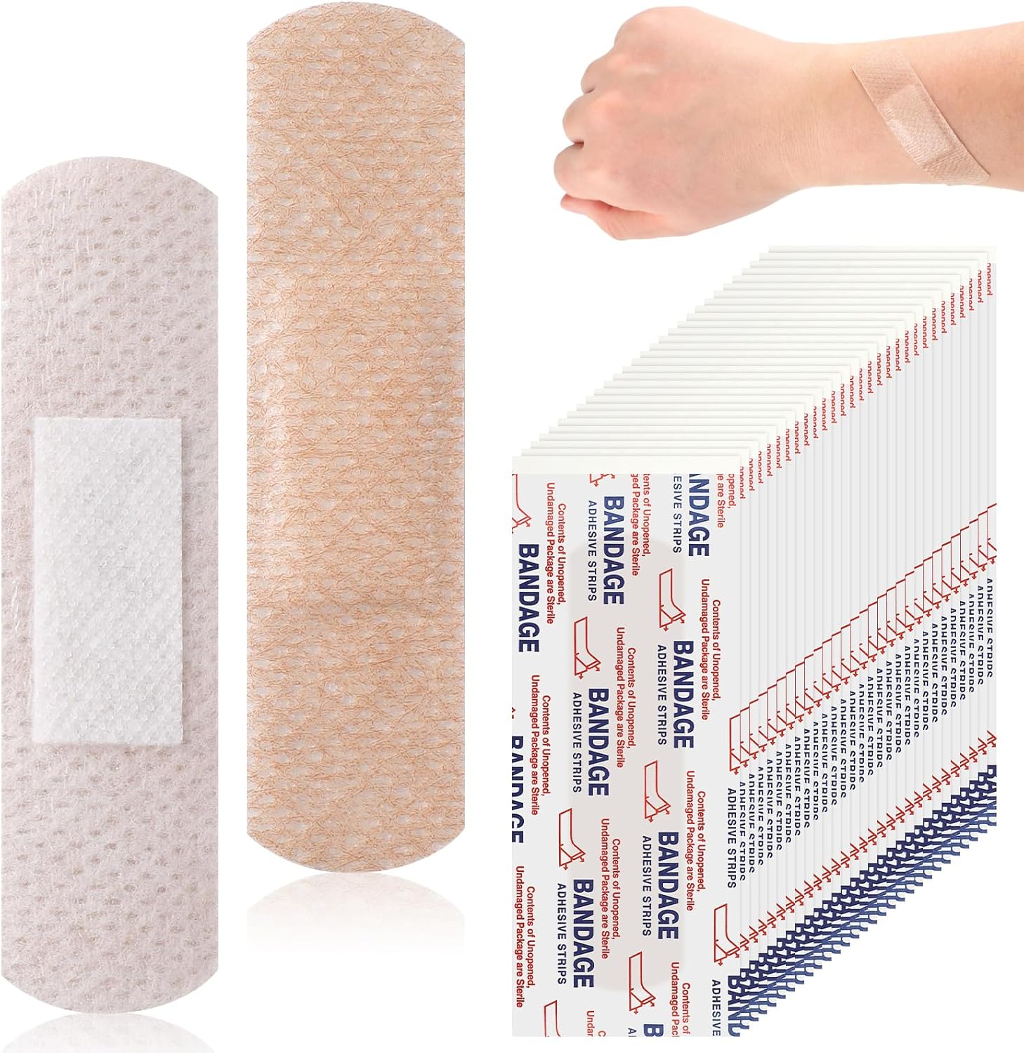 Funtery 100 Pcs Silicone Bandages Assorted Sizes Sensitive Skin, Painless Removal Silicone Bandages for Fragile Sensitive Skin Elderly Painless Removal Delicate(5 Size,Square)