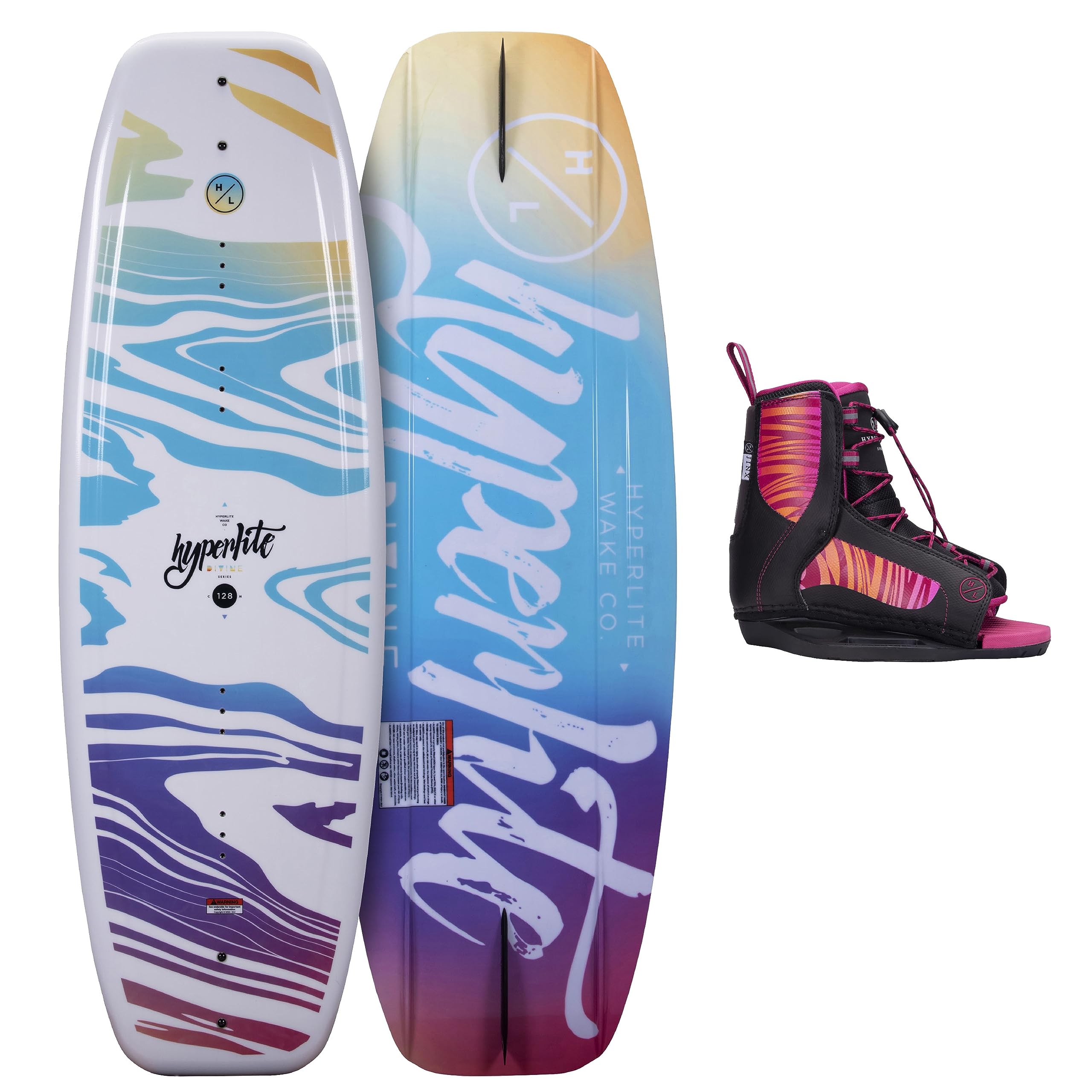 Hyperlite Divine Jr. Kids Wakeboard Package with Jinx Bindings for Girls - Perfect for Beginner to Intermediate Riders - 119cm, Bindings Size 12K-2