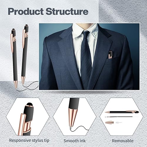 Miniatura 3 de 8 bolígrafos con punta lápiz óptico, tinta negra, 2 en 1, lápiz capacitivo de metal de 0.039in, punta media, bolígrafo suave, arco iris, colorido,