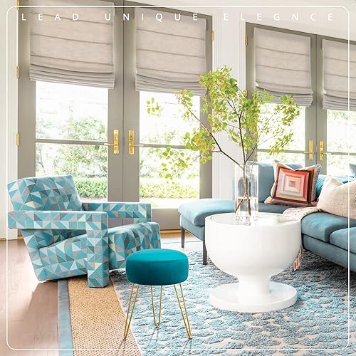 Miniatura 6 de LUE BONA Taburete de tocador, taburetes de tocador verde azulado para sala de maquillaje, taburete otomano redondo, reposapiés de terciopelo para