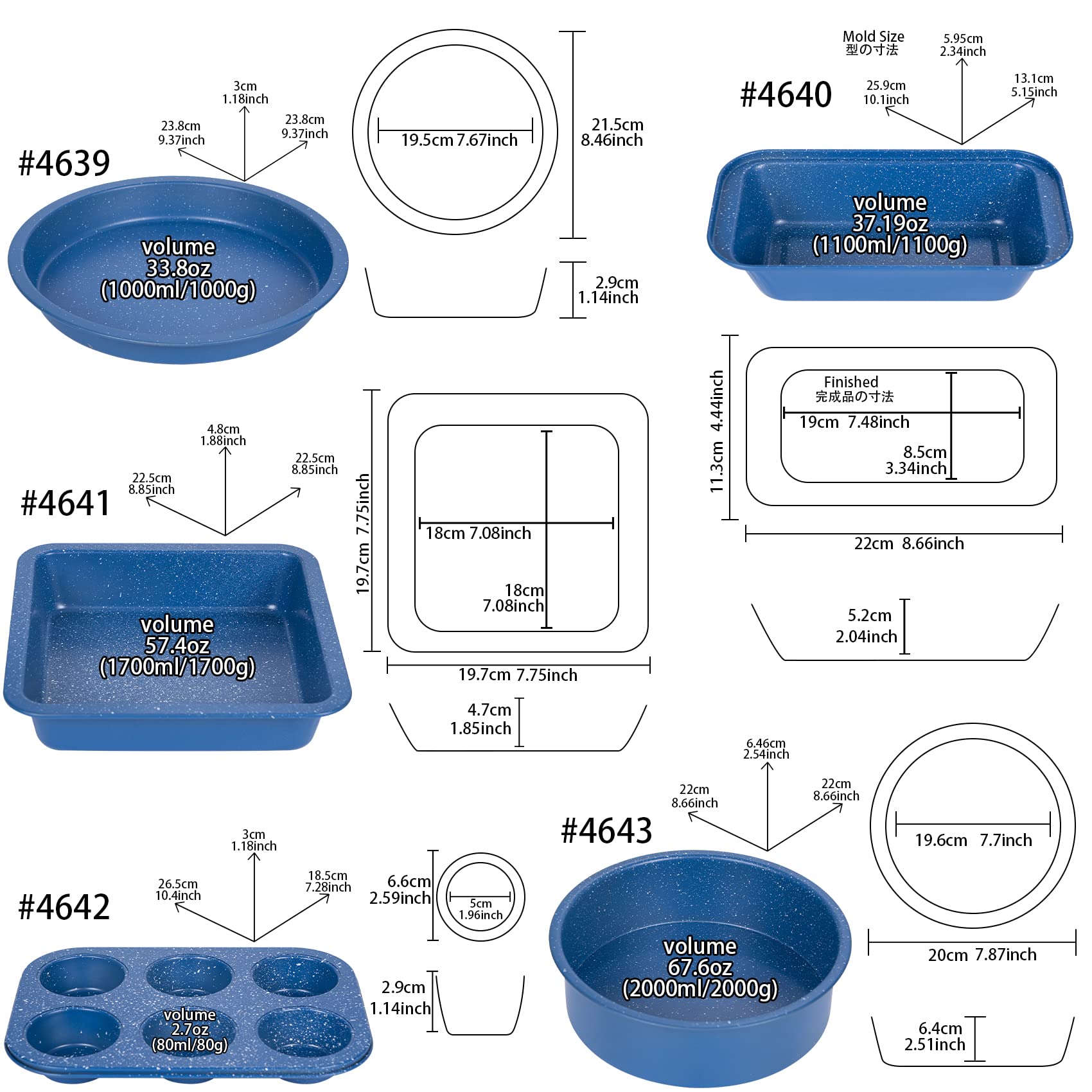 Musykrafties Medical Stone Antihaft-Backformen-Set, quadratisch, für Brot, Springform, runde Kuchenform, Muffinform