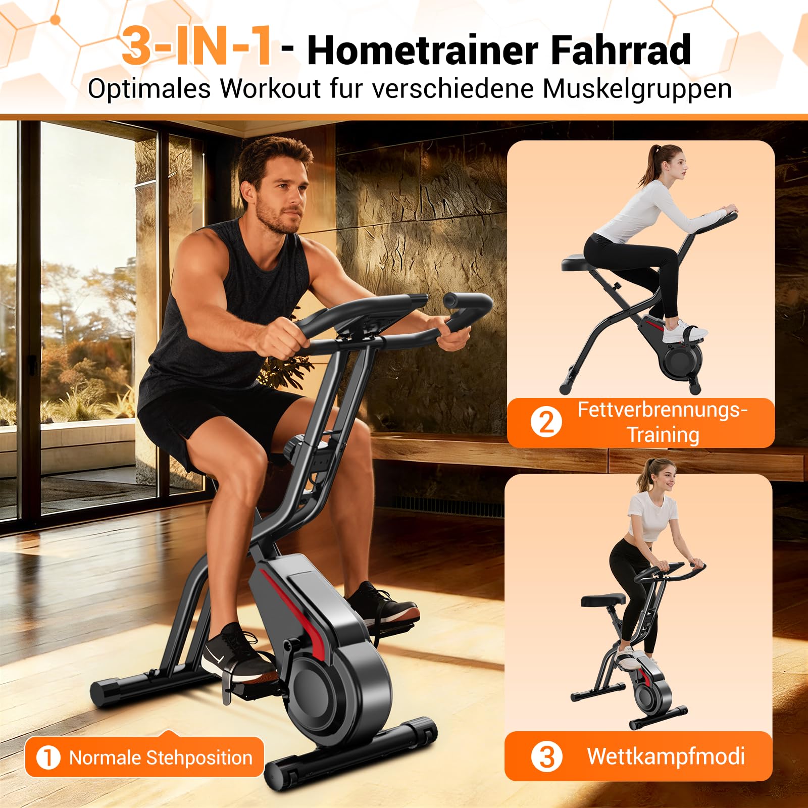 UMAY Ergometer Hometrainer Fahrrad, 5-in-1 Heimtrainer Fahrrad Klappbar | Indoor Bike, 16-Stufen Magnet-Widerstand, Cardio mit Pulsmessung & LED Display, Weicher Sitz, 136kg Belastbarkeit