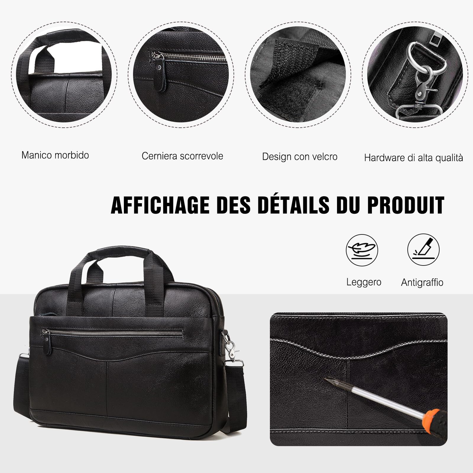 FANDARE Uomo Ventiquattrore 24 Ore Borsone Borsa a Tracolla Pelle Weekendiera Borse a spalla Business giorno Sacchetto Valigetta Borsetta per 15.6 pollice laptop Cartella Portadocumenti Messenger Bag