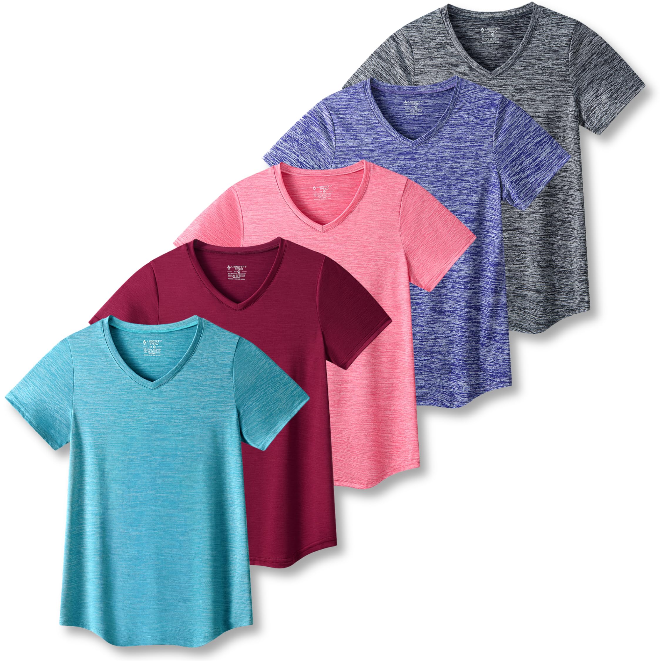 5 Pack: Women's Dry Fit Short Sleeve T Shirts, Athletic Workout Tee Tops for Gym Yoga Running